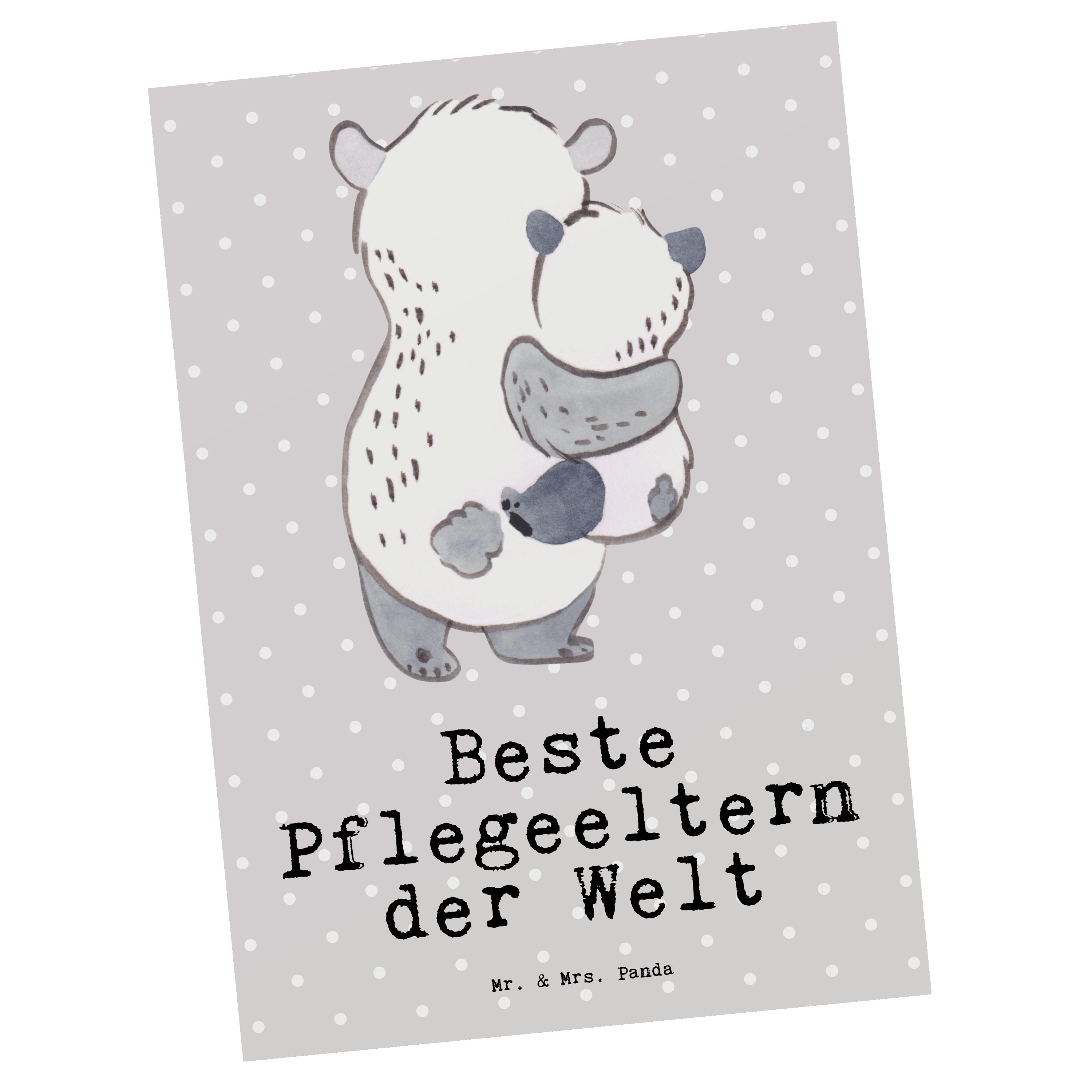 Mr. & Mrs. Panda Postkarte Panda Beste Pflegeeltern der Welt - Grau Pastell - Geschenk, Geschenk