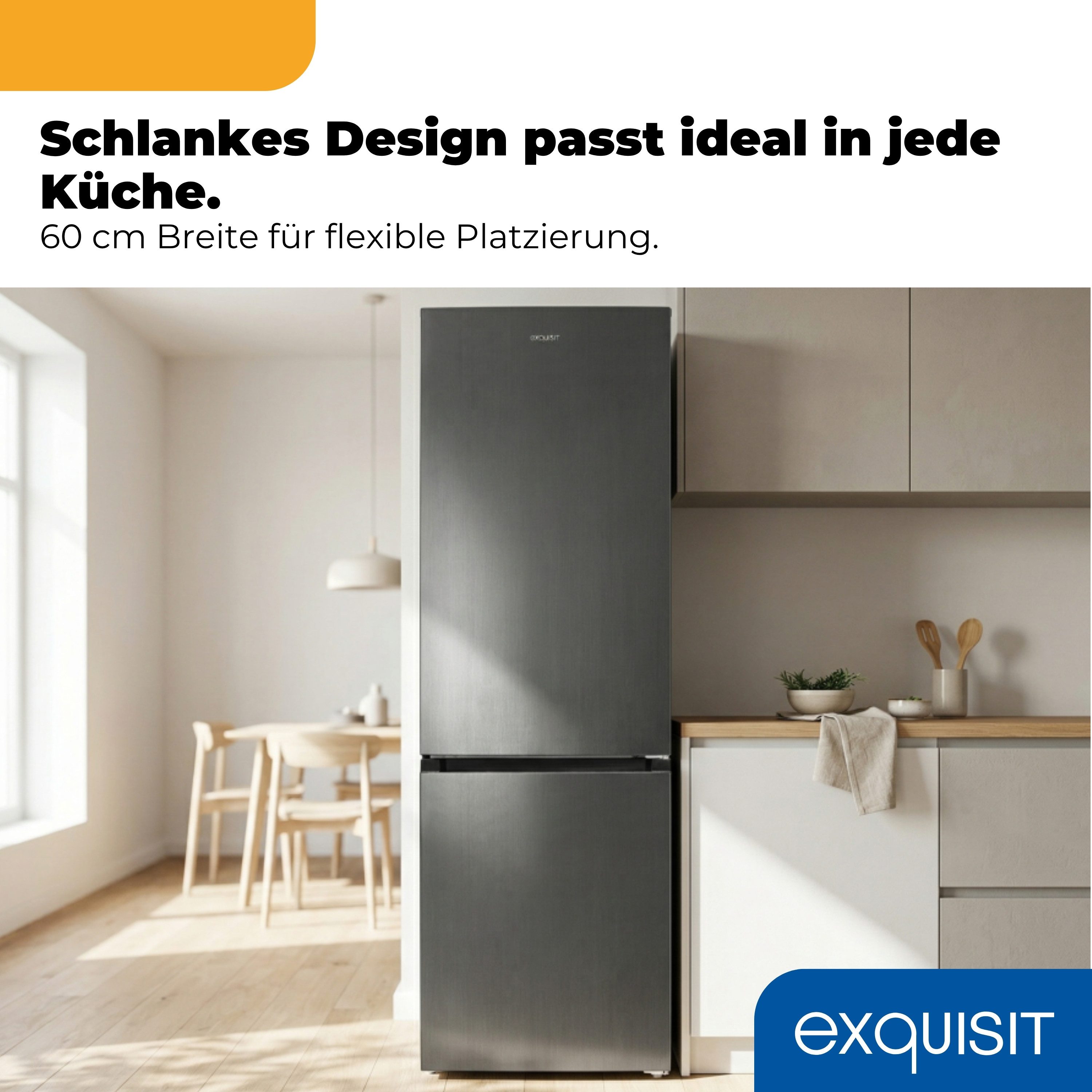 exquisit Kühl-/Gefrierkombination KGC5400-130-NF-040D, 186 cm hoch, 60 cm breit, 400 l, LED Beleuchtung, 37 dB Geräuschklasse C