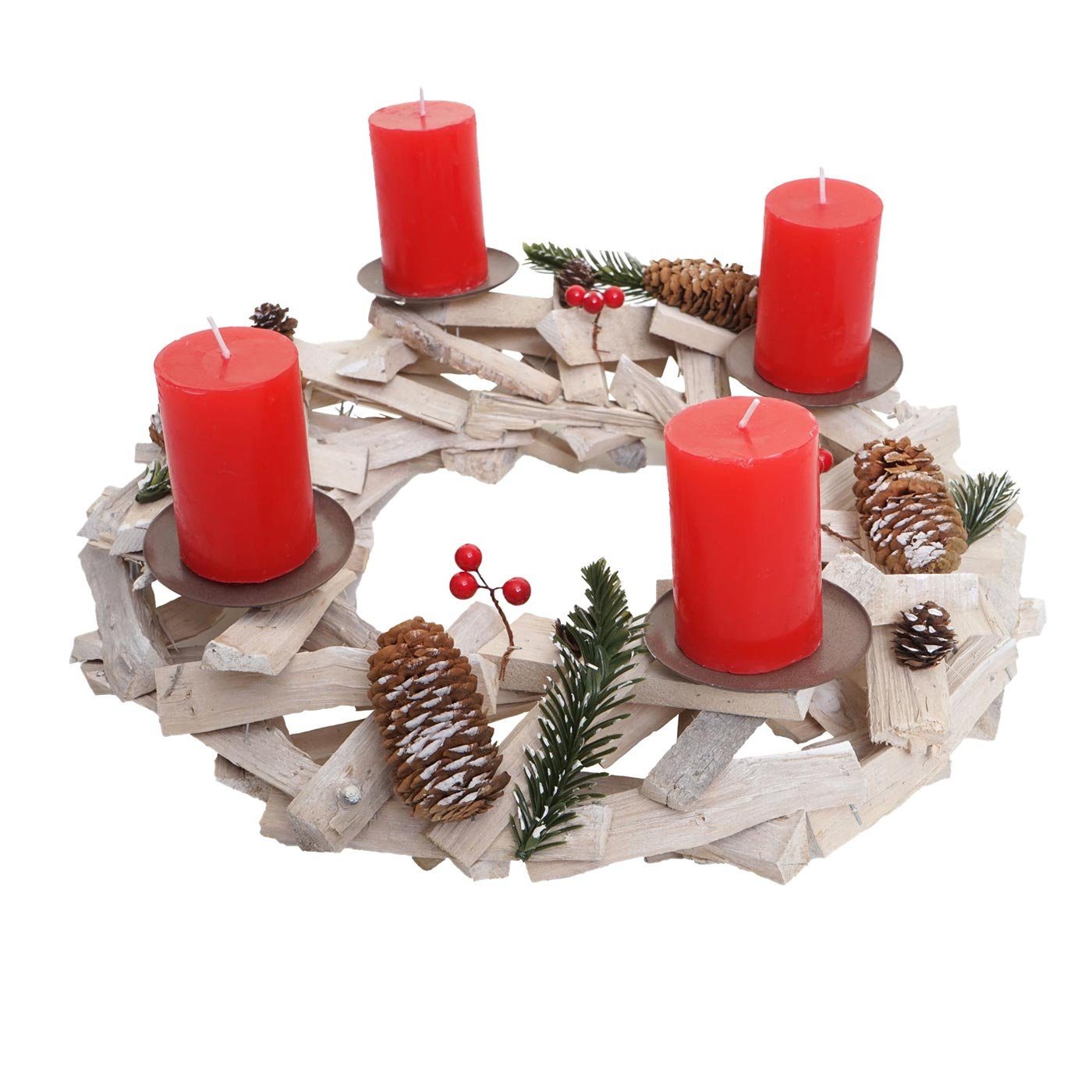 Kerzenhaltern, Ø rote weiß, 40 geschmückt 4 Aufwendig MCW Adventskranz T870, Mit Kerzen cm,