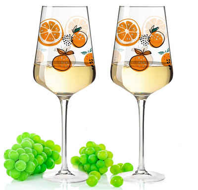 GRAVURZEILE Rotweinglas Leonardo Puccini Weingläser mit UV-Druck - Orangen Abstrakt Design, Glas, Sommerliche Weingläser mit Früchten für Aperol, Weißwein und Rotwein