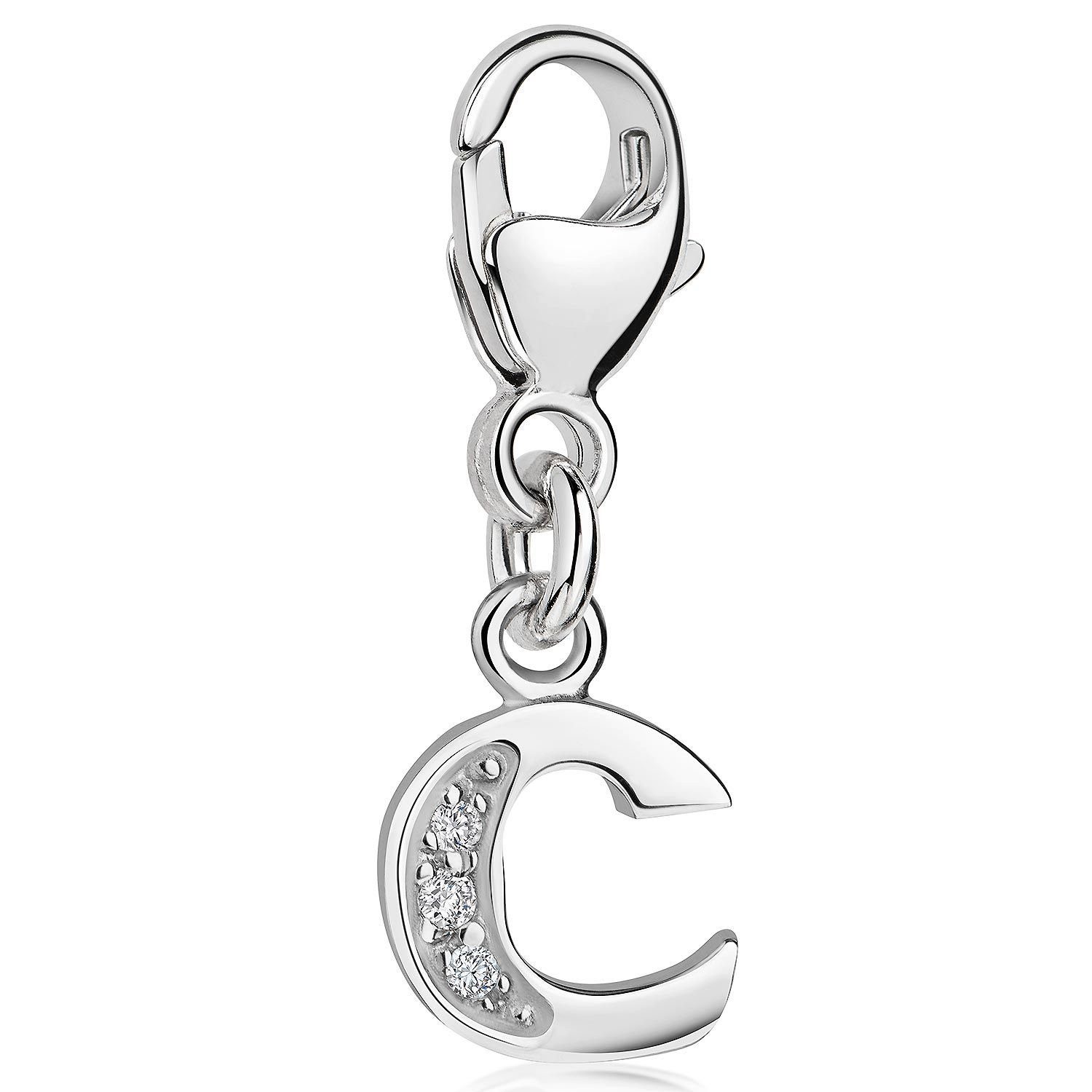 Materia Charm Buchstabe Silber Anhänger Buchstabe " C " Alphabet Zirkonia C53, 925 Sterling Silber, rhodiniert