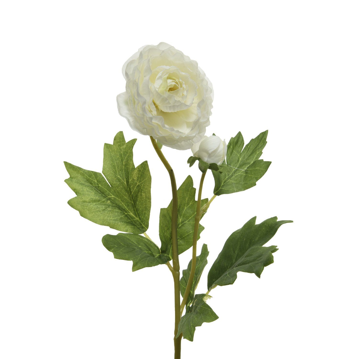 Kunstblume Ranunkel mit Blüte Knospe am Stiel Kunstblume Dekoblume H: 57cm weiß, MARELIDA, Höhe 57 cm