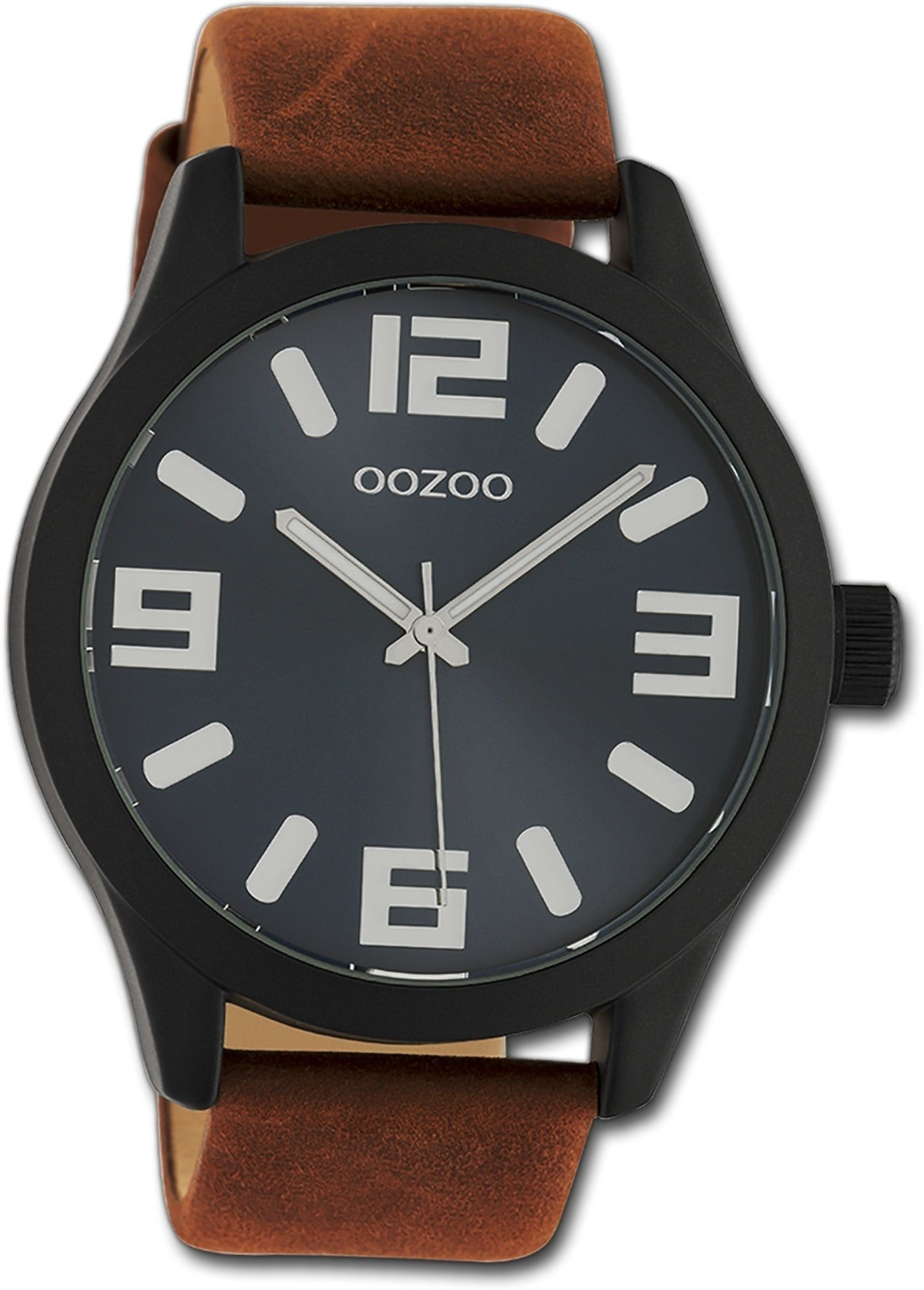 OOZOO Quarzuhr Oozoo Armbanduhr Timepieces, Damen, Herrenuhr Lederarmband braun, rundes Gehäuse, groß (ca. 47mm)