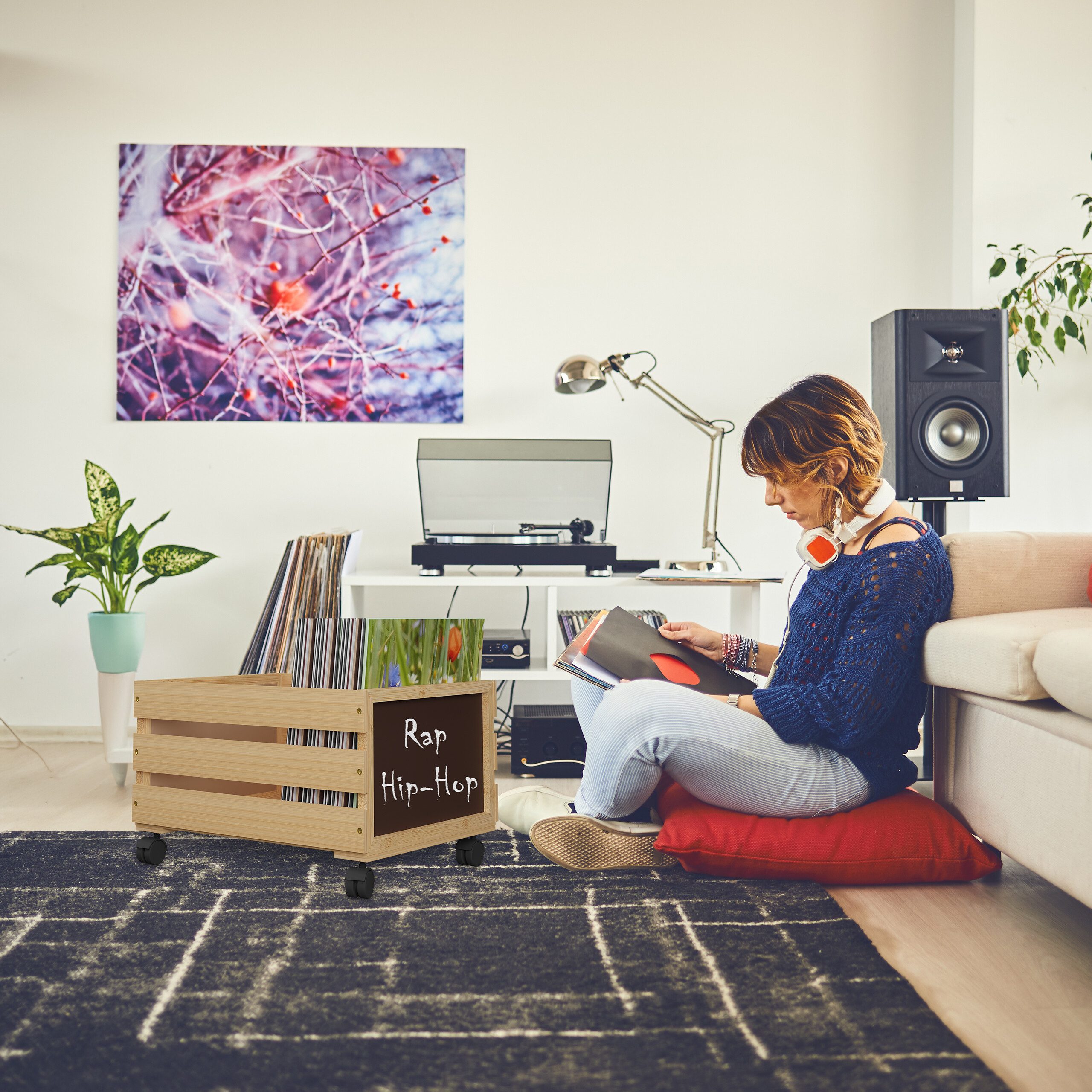 relaxdays Aufbewahrungsbox Schallplatten Kiste Bambus günstig online kaufen