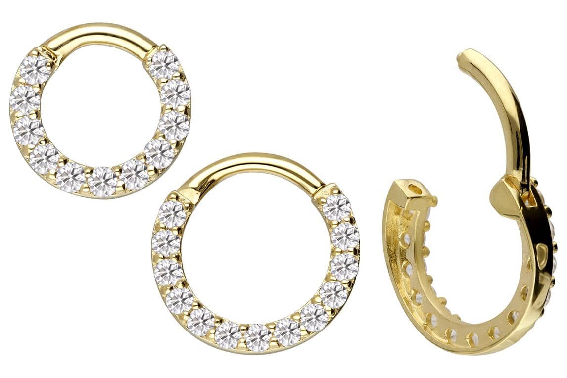 PIERCINGLINE Nasenpiercing 14/18 Karat Gold Segmentring Clicker EINGEFASSTE günstig online kaufen