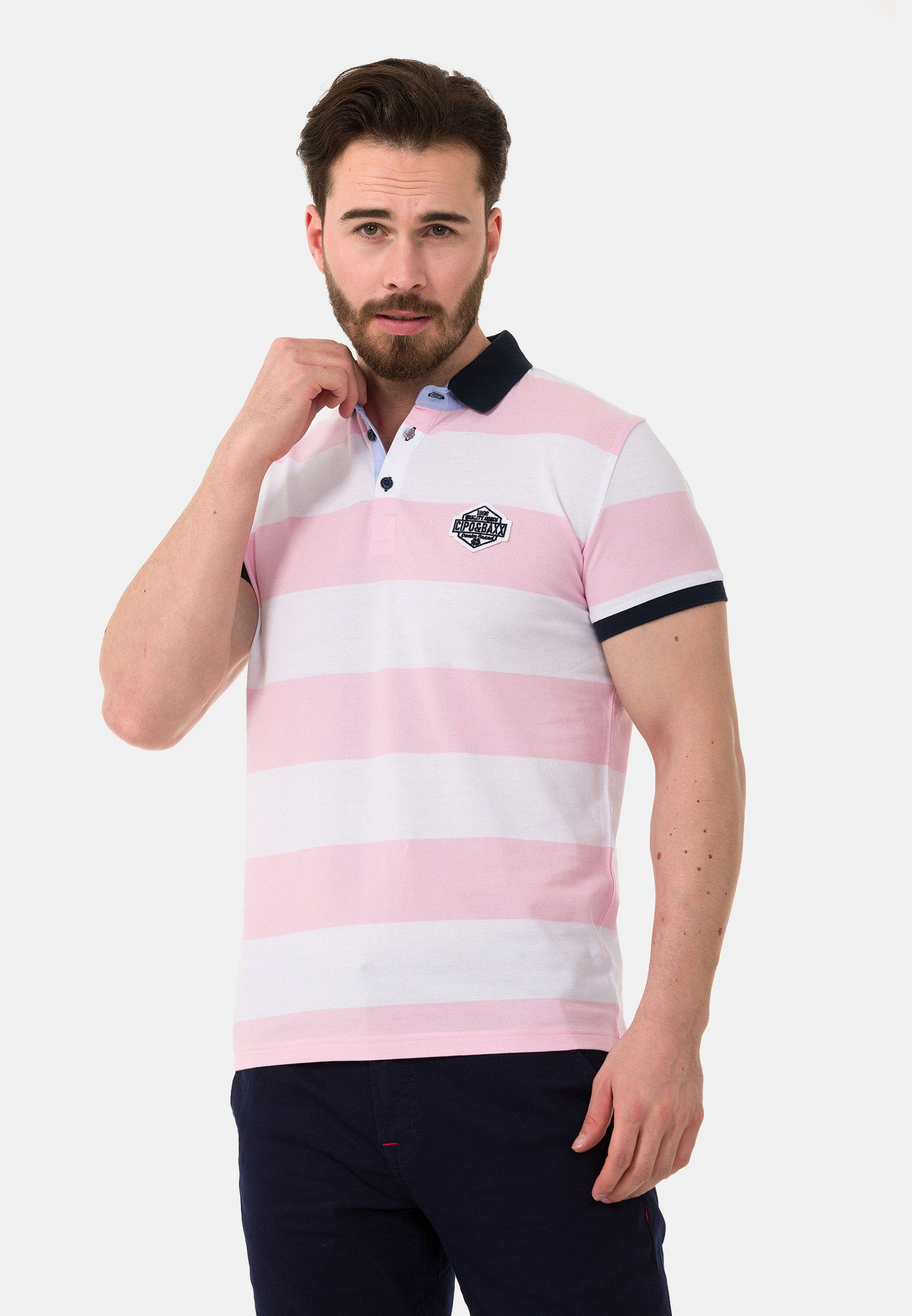 & weiß-pink Poloshirt breitem mit Cipo Streifenmuster Baxx