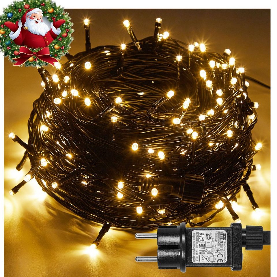 MUPOO LED-Lichterkette LED Lichterkette Weihnachten außen innen,  Weihnachtsbeleuchtung, 8 Modi,Timer und Speicherfunktion, 31V Energiesparen  Lichterkette