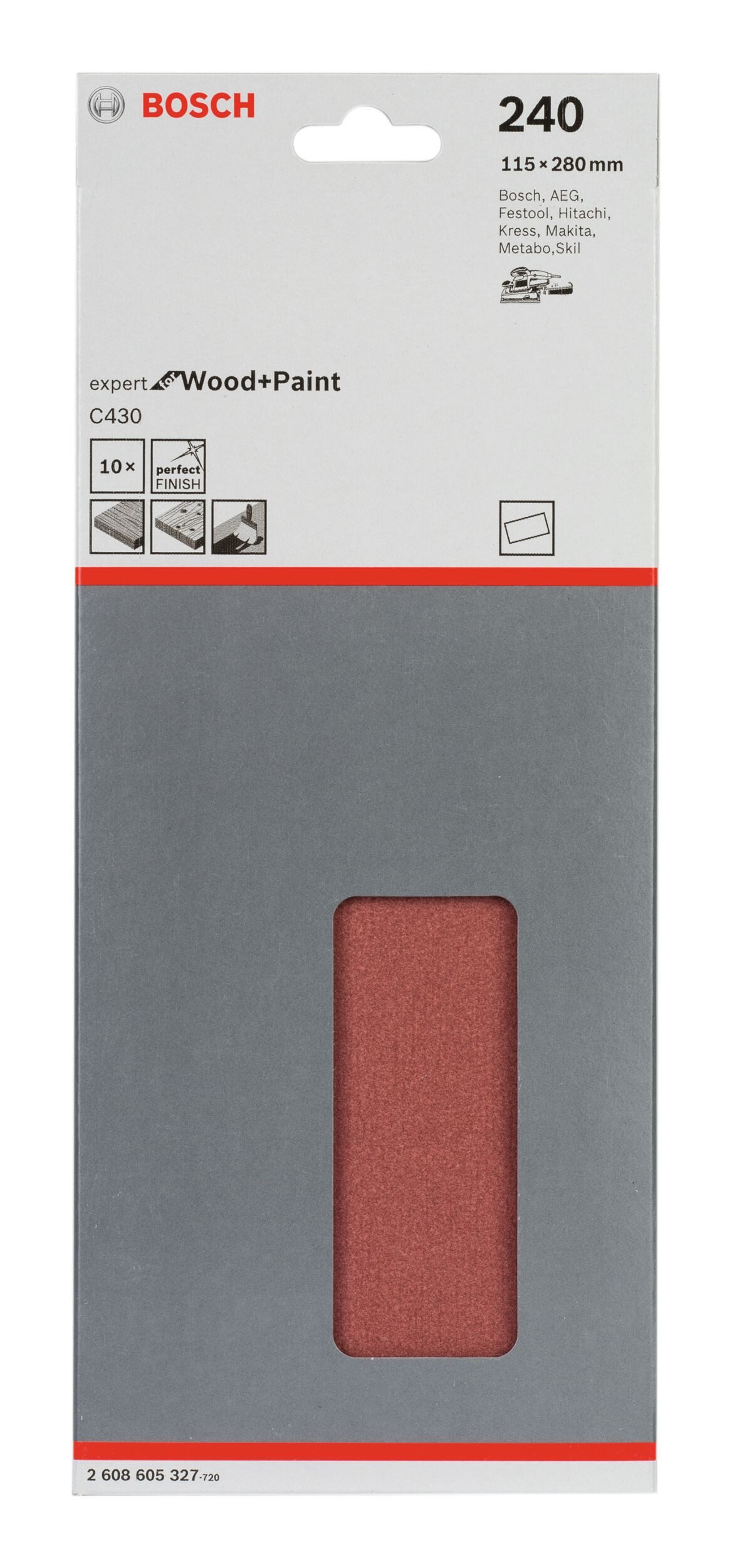 Thumbnail - BOSCH Schleifpapier, (10 Stück), C430 Schleifblatt gespannt ungelocht K240 - 115 x 280 mm - 10er-Pack