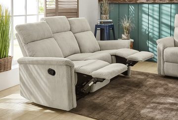 luma-home 3-Sitzer 15506, Sofa mit halbautomatischer Relaxfunktion 180 cm breit, Federkern, Wellenunterfederung, Bezug Cord, Beige