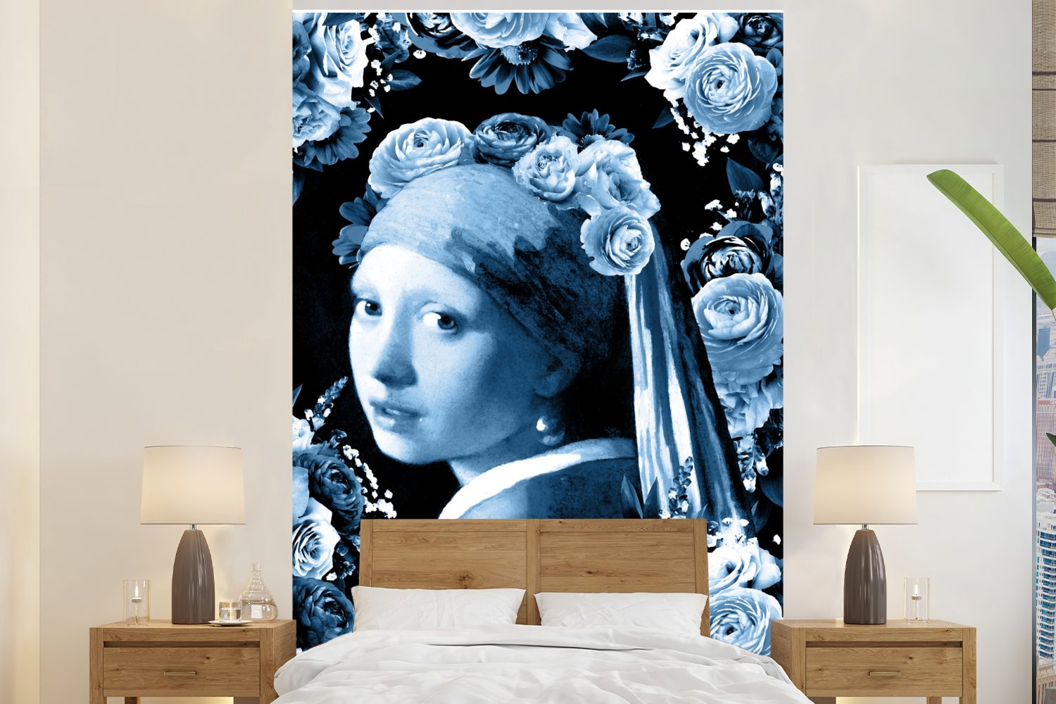 MuchoWow Fototapete Mädchen mit Perlenohrring - Johannes Vermeer - Delfter Blau, Matt, bedruckt, (3 St), Montagefertig Vinyl Tapete für Wohnzimmer, Wandtapete