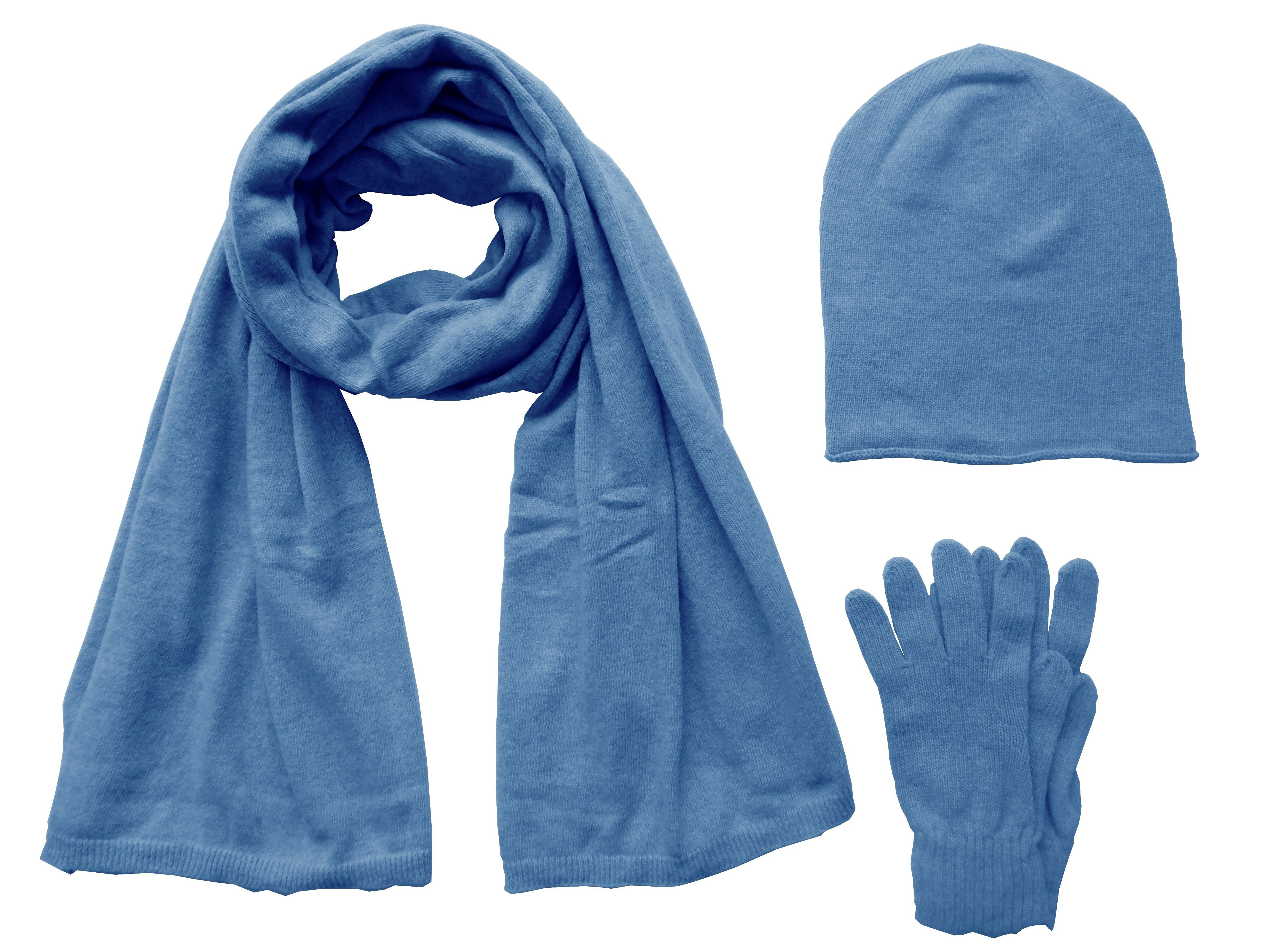 Wolle Mütze Blau Beanie / Handschuhe Strickmütze Slouch Mississhop / XXL Schal Cashmere Kaschmir