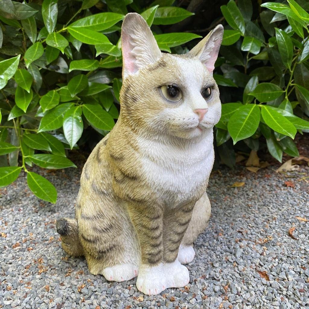 Aspinaworld Gartenfigur Sitzende graue Katzen Figur 28 cm wetterfest