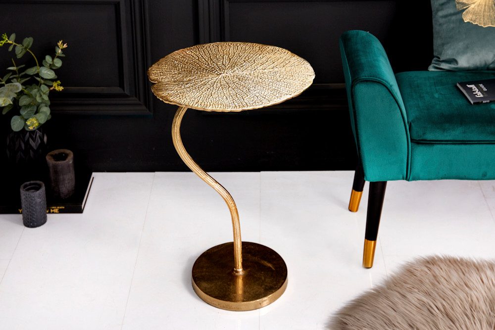 riess-ambiente Beistelltisch LEAF 42cm gold, Schlafzimmer · Metall · Blatt-Design · Handarbeit · Wohnzimmer