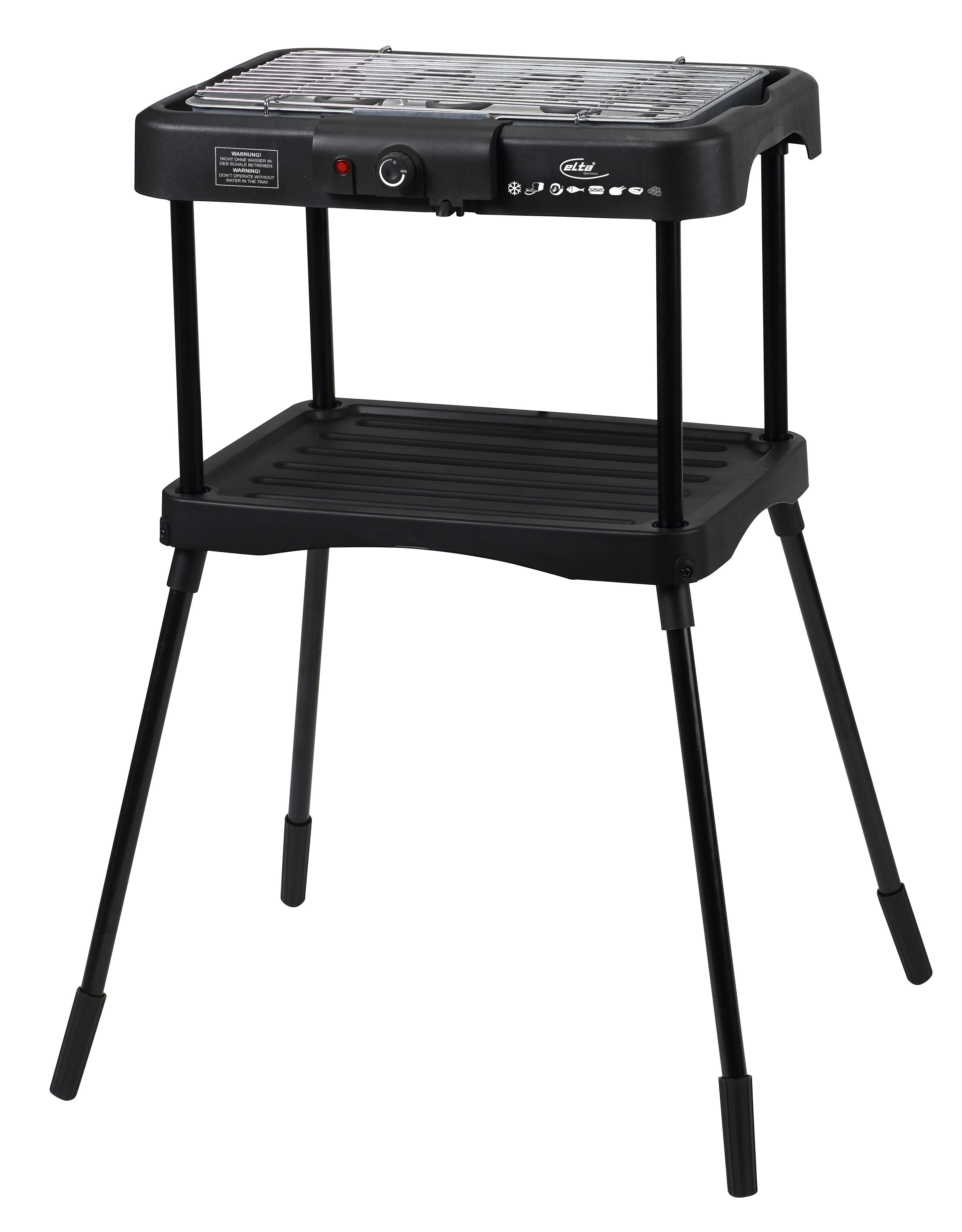 Elta Elektrogrill Standgrill und Tischgrill 2in1, 2000 W, Standfuß, regelbarer Themrstag, Fettauffangschale