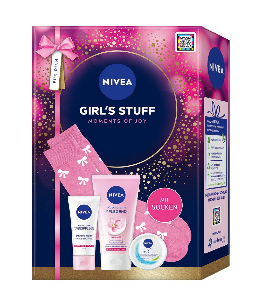 Nivea Hautpflege-Set Girls Stuff 2025 (Skincare Love) Set, 4-tlg., Pflege & Reinigung für Gesicht und Körper