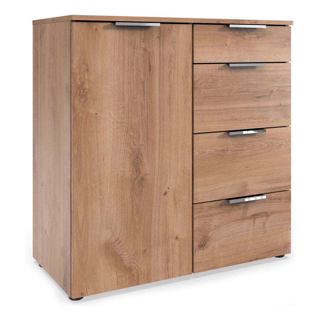 Wimex Kombikommode Level (mit 4 Schubladen, 2 Einlageböden, 1-türig, 1 St., moderne Optik, mit 4 Schubladen, 2 Einlageböden), 84x41x81cm mit 4 Schubladen Plankeneiche