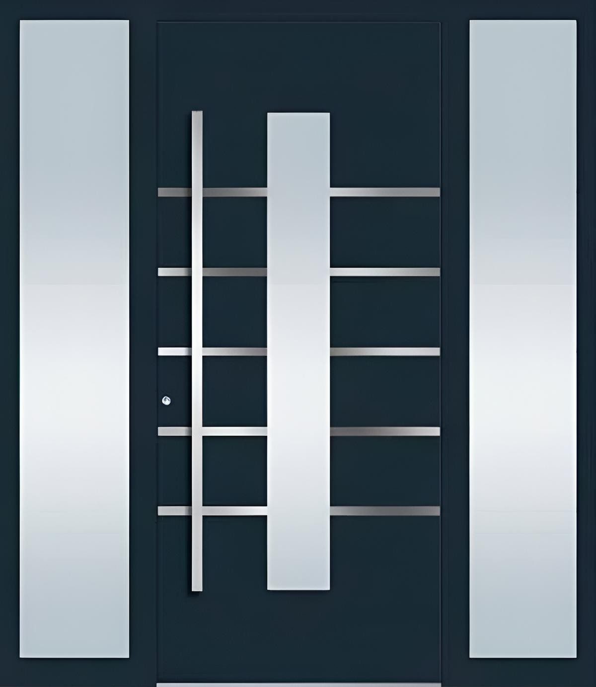 Xlmoebel Haustür Dunkelblaue Aluminium-Eingangstür mit Milchglas-Einsätzen, Made in Europa