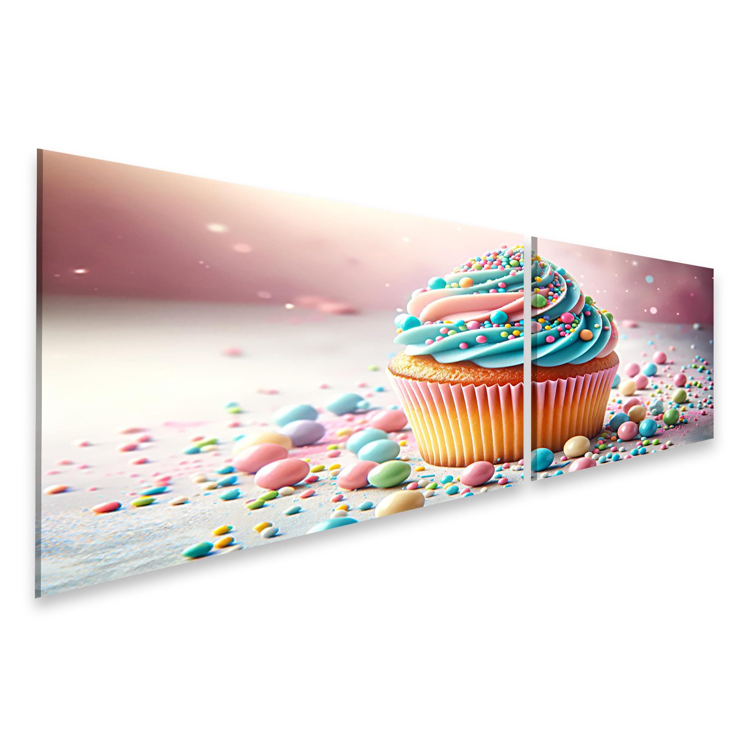 Leinwandbild Cupcake, goldbraun, bunter Zuckerguss