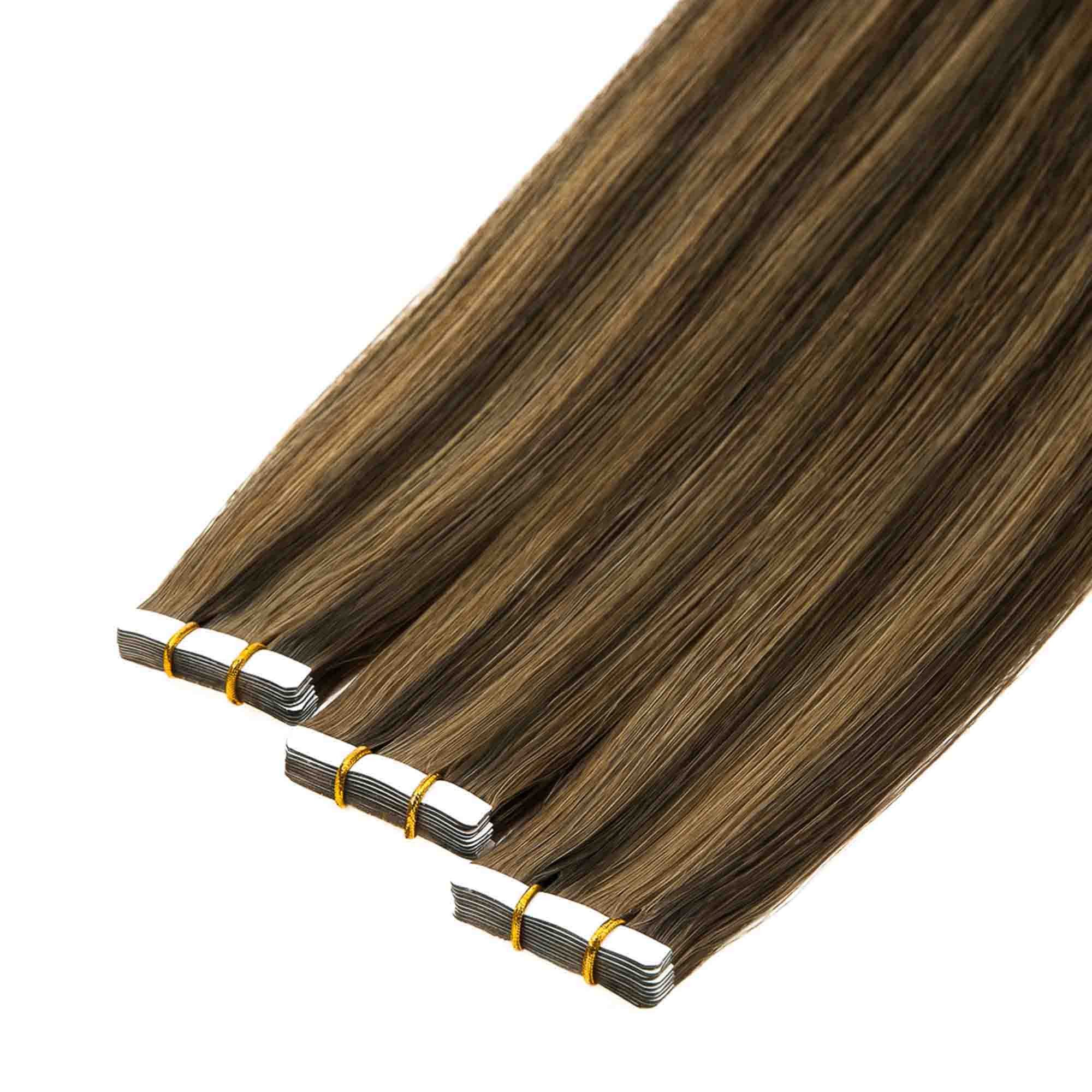 hair2heart Echthaar-Extension Premium Tape Extensions P-4/77-8/03 mix Mittelbraun / Hellblond 60cm