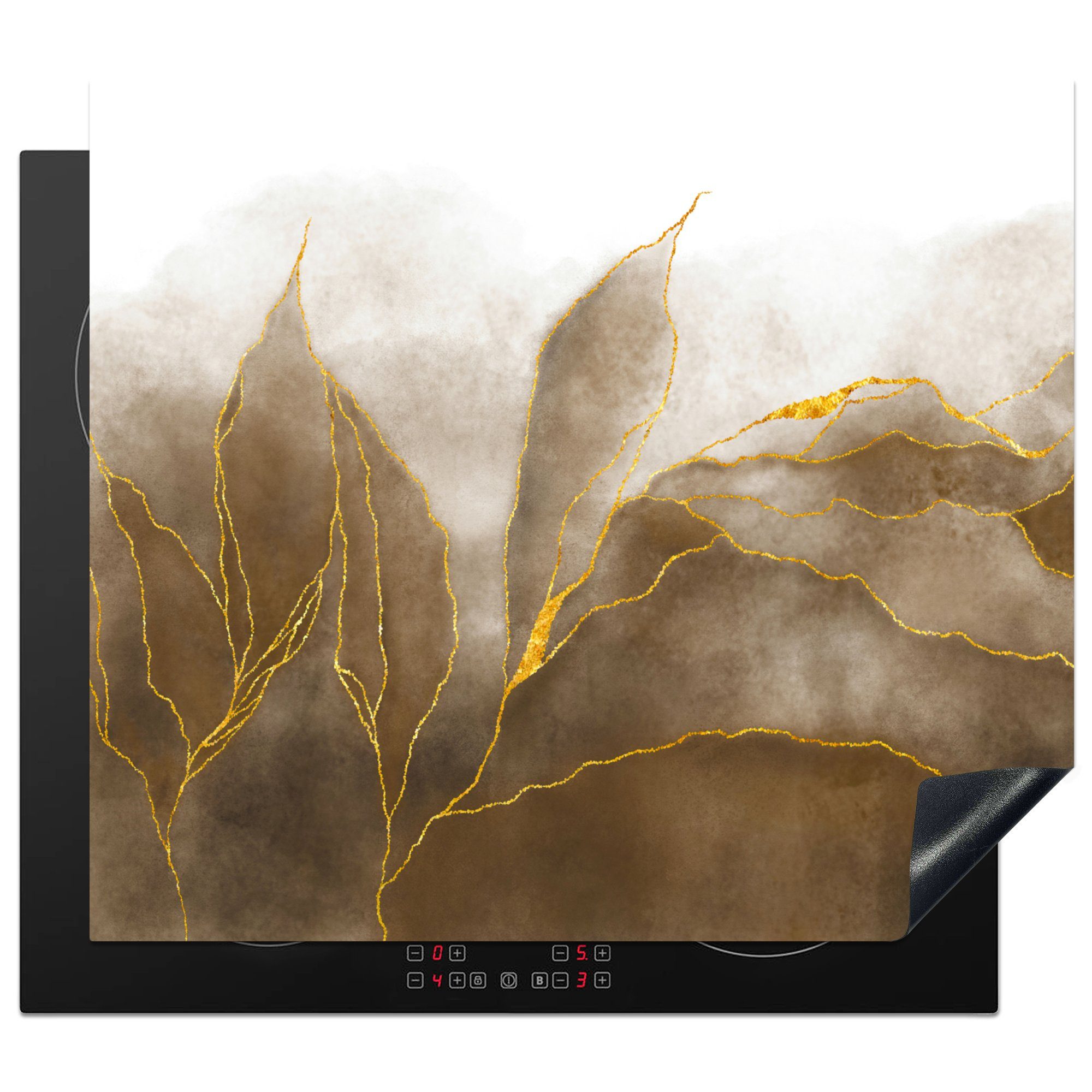 MuchoWow Herdblende-/Abdeckplatte Marmor - Gold - Braun - Textur - Marmoroptik, Vinyl, (1 tlg), 60x52 cm, Mobile Arbeitsfläche nutzbar, Ceranfeldabdeckung