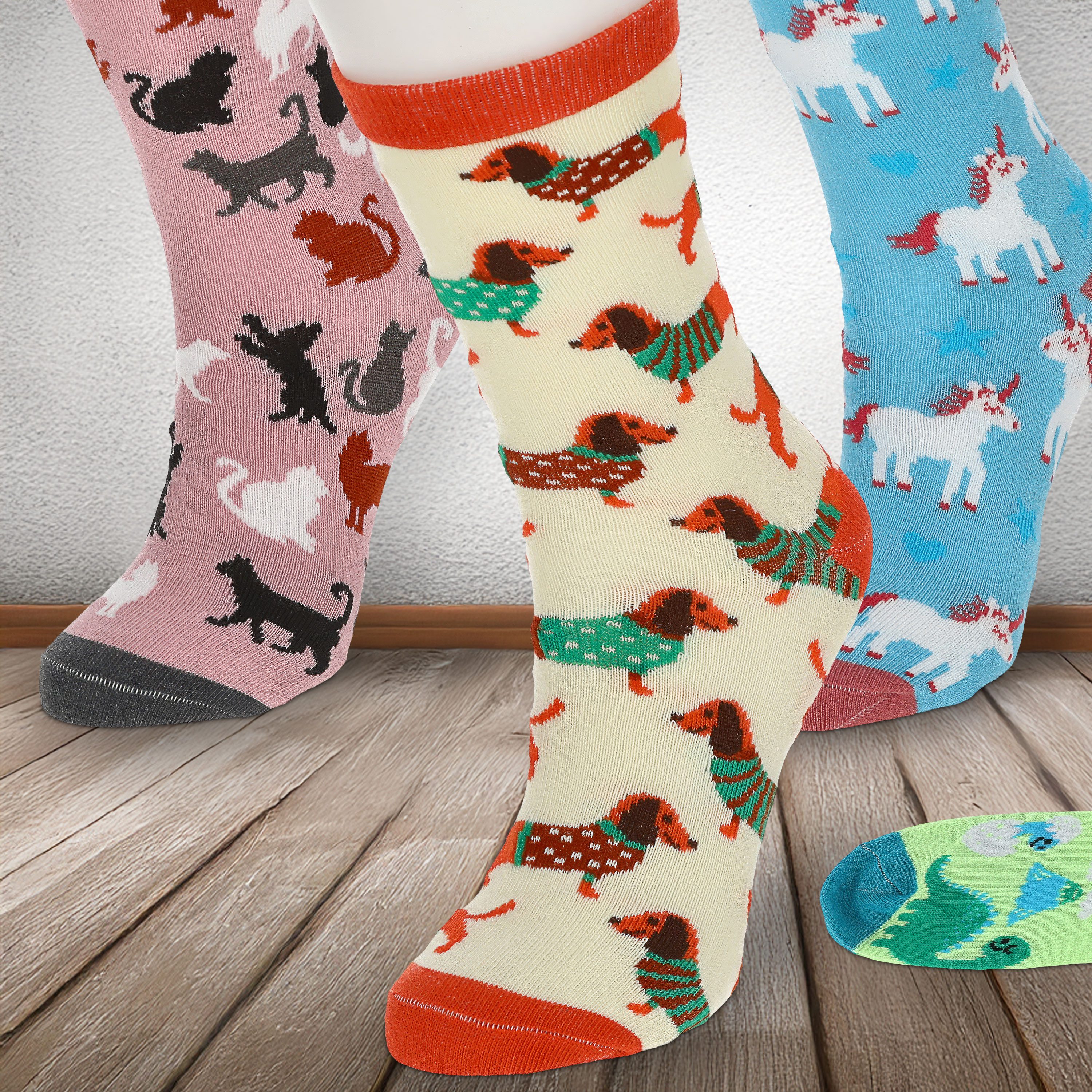 CEPEWA Socken Damensocken Animals 4er Pack 36-41 bunt Polyester Baumwolle Elasthan