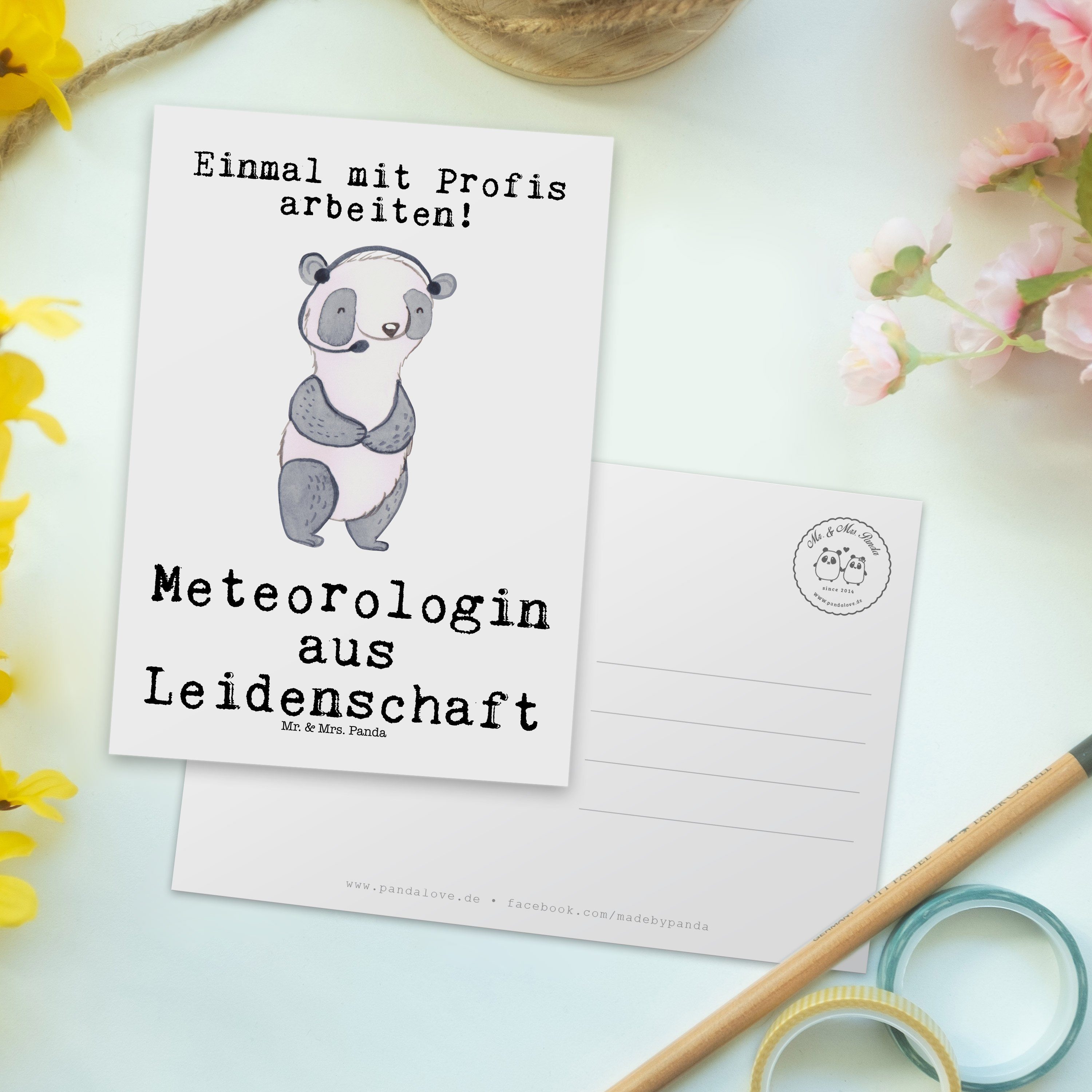 Meteorologin Panda Einladungskar Postkarte Weiß Geschenk, Mr. - Mrs. aus Karte, & - Leidenschaft