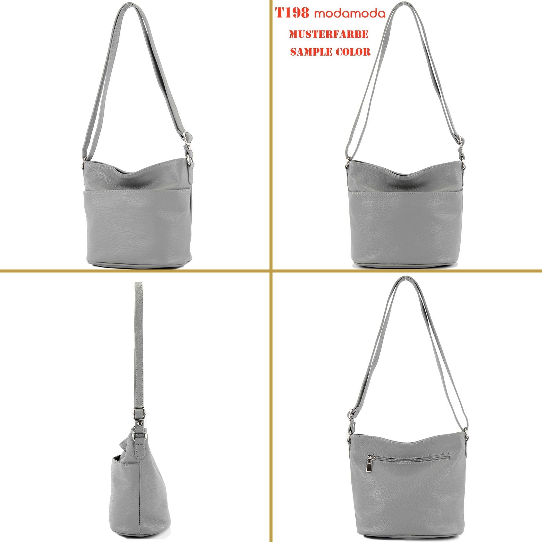 Damen Handtaschen modamoda de Schultertasche T198, Echtleder Handmade in Italy