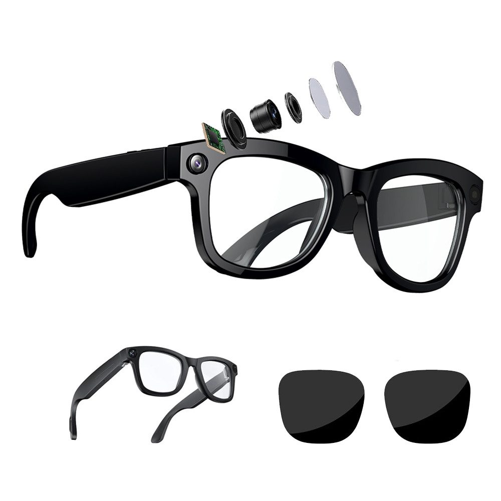 AeroAxis Sonnenbrille KI Brille mit Echtzeitübersetzung, 8MP Kamera,220 mAh, Wechselgläsern AI Smart Glasses Set für Männer Frauen, Open-Ear Audio, für Android