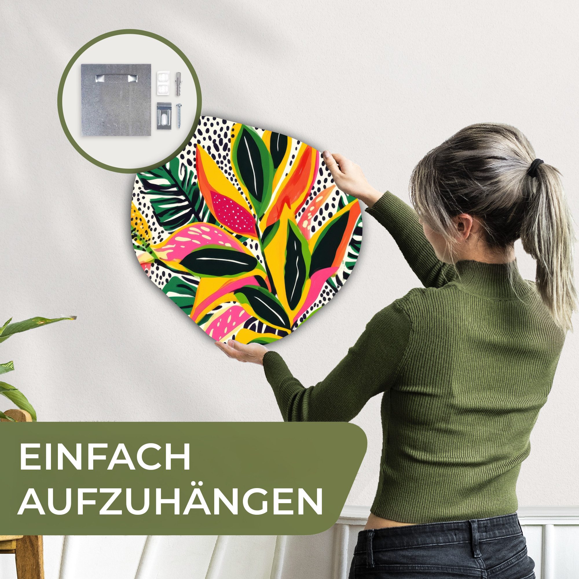 MuchoWow Gemälde Tropical - Blätter - Schwarz und weiß, Fotodruck (1 St), Wandbild Abstrakt, Wohnzimmer Schlafzimmer Wanddekoration, 40x40 cm