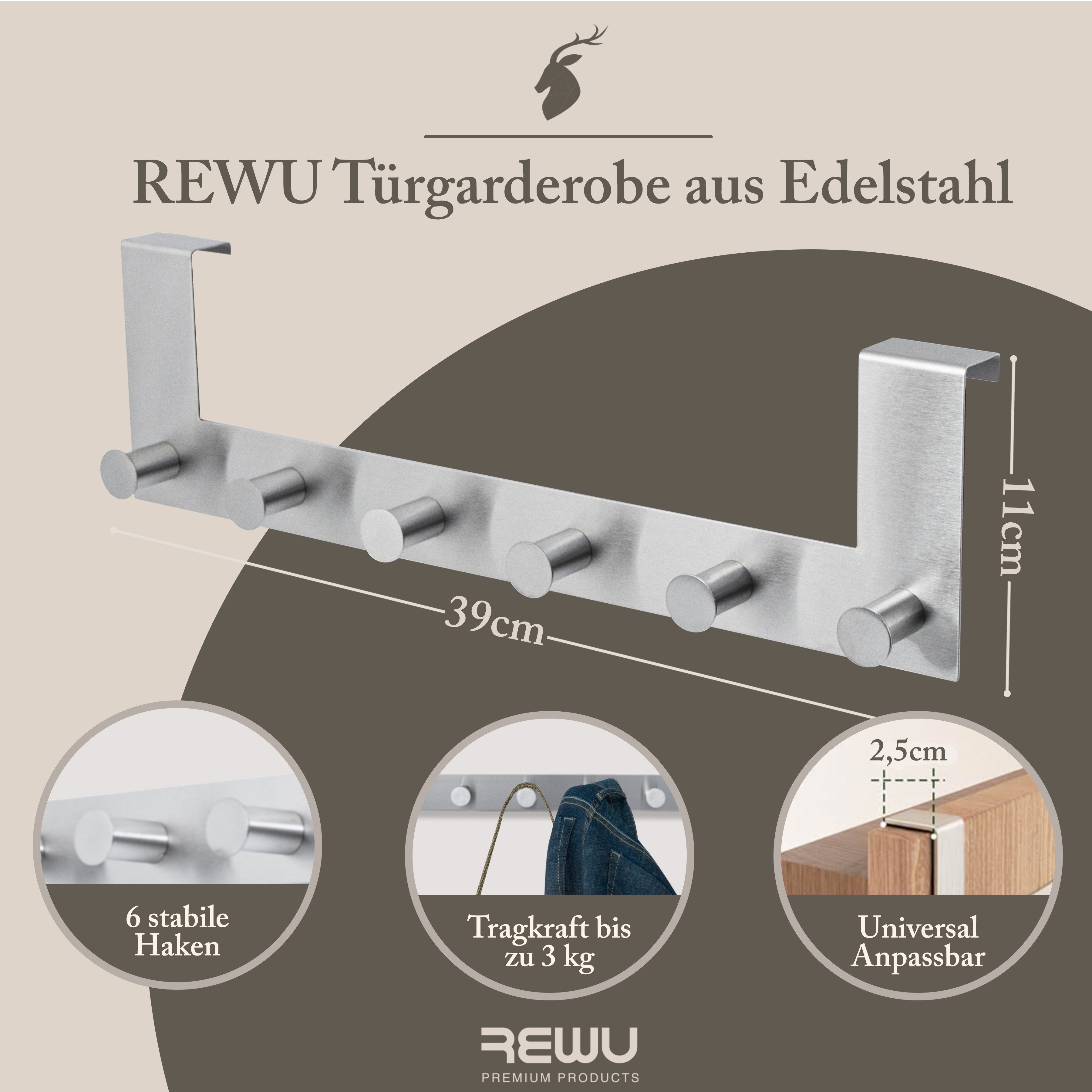 ReWu Türgarderobe Türgarderobe Edelstahl mit 6 Haken günstig online kaufen