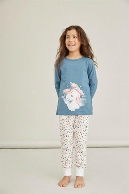 Name It Schlafanzug NKFNIGHTSET REAL TEAL UNICORN (Set, 2 tlg., Oberteil und Hose) mit Einhorndruck