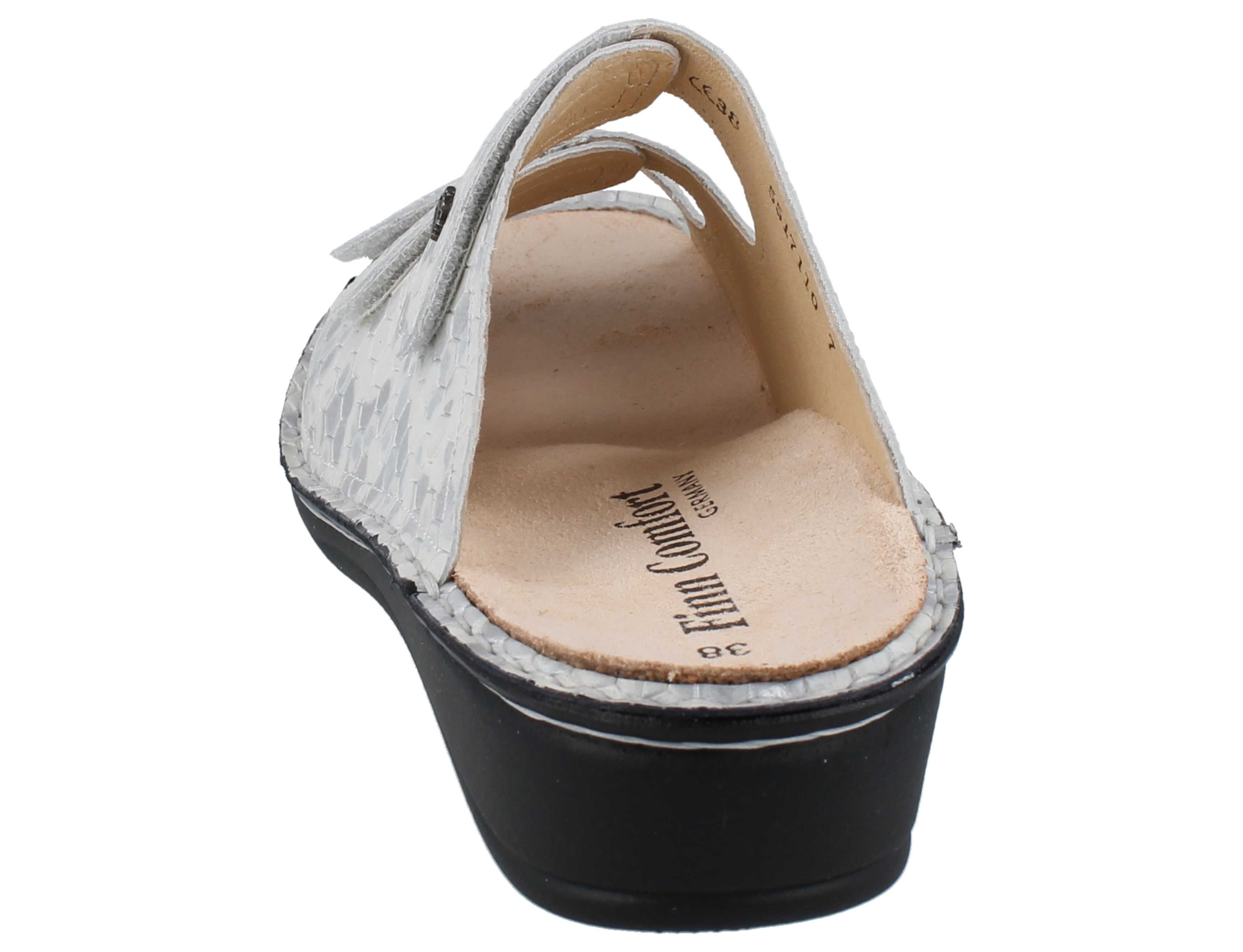 Finn Comfort FINN COMFORT Pisa Damen Pantolette hellgrau gemustert Glattleder - Pantolette Wechselfußbett
