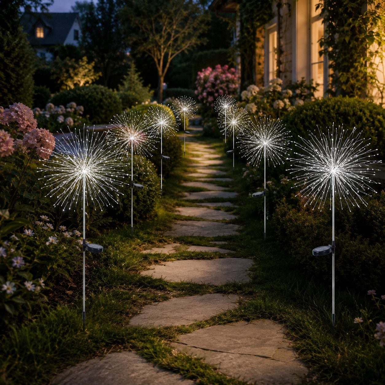 pedete LED Solarleuchte LED Solarleuchte Solarlampen Garten 120 LED Feuerwerk Solarleuchten, gartendeko, solarlampen für außen, Warmweiß, Tageslichtweiß, Leuchtmittel, Wetterfest Pusteblume Solarlampen 8 Modi mit Erdspieß
