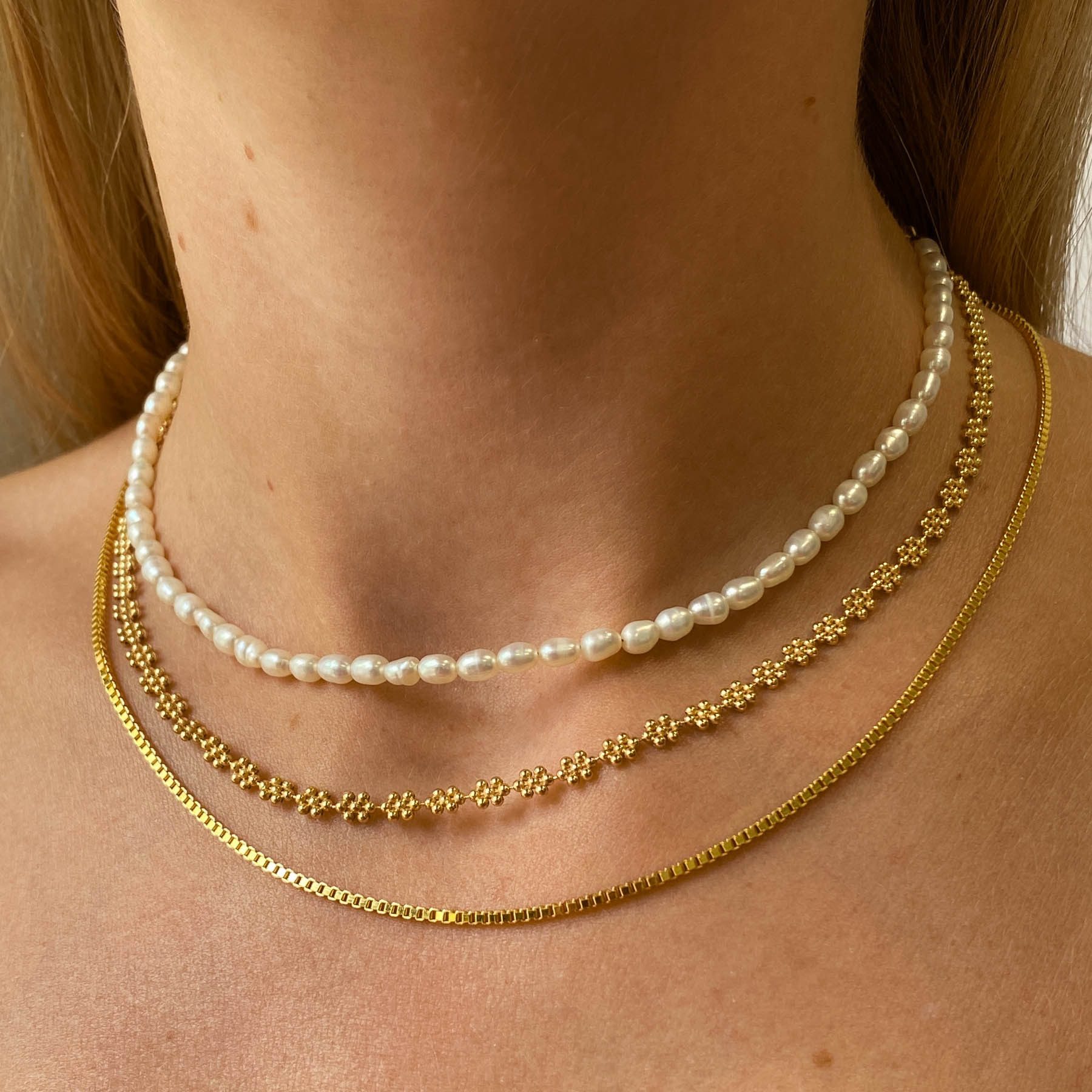 Brandlinger Gliederkette Halskette Venezia, Layering Kette Silber 925 vergoldet, Box Chain
