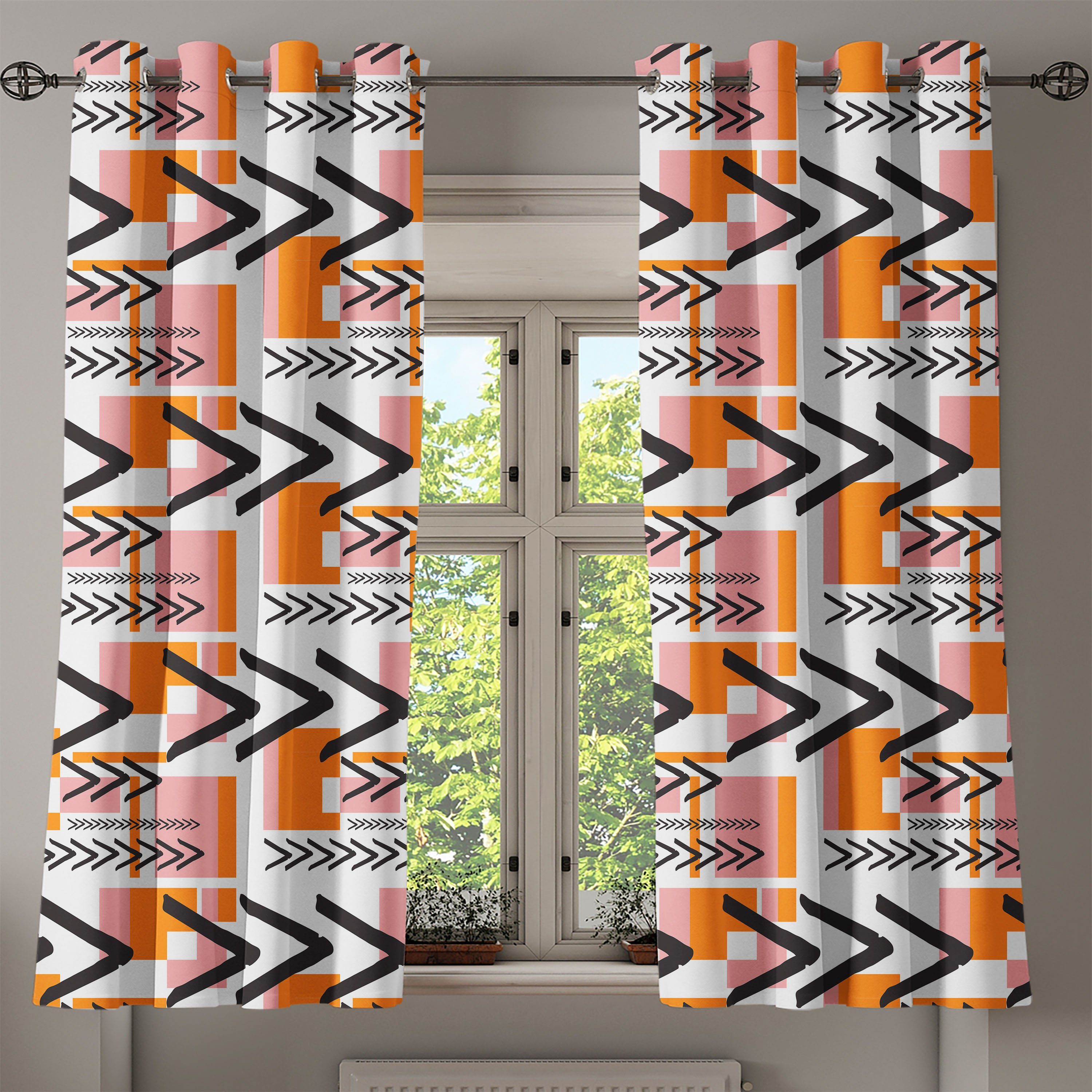 Grunge Gardine Wohnzimmer, Schlafzimmer Dekorative Abakuhaus, Geometrisch für 2-Panel-Fenstervorhänge Shapes
