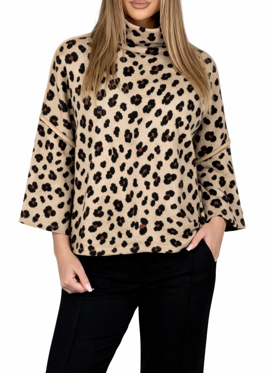 Mississhop Stehkragenpullover Damen Strickpullover mit Stehkragen und 3/4-A günstig online kaufen
