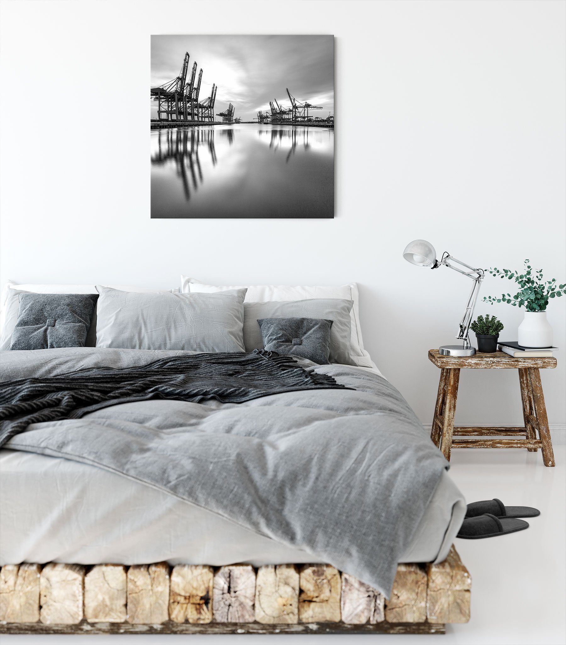 Pixxprint Leinwandbild Hafen im Zackenaufhänger Leinwandbild St), inkl. bespannt, im Abendschein, Hafen (1 fertig Abendschein