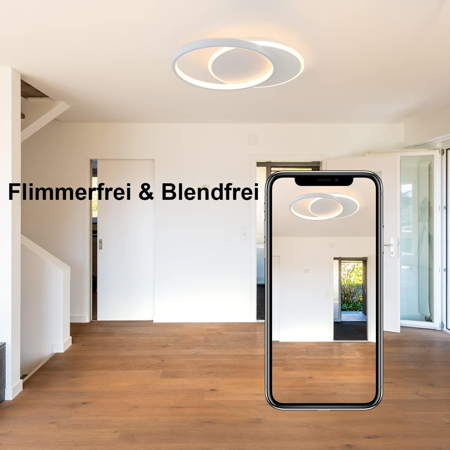 Nettlife LED Deckenleuchte schwarz mit 2 Ring Dimmbar deckenlampe rund, Dimmbar, LED fest integriert, Warmweiß, Kaltweiß, Neutralweiß, Wohnzimmer Schlafzimmer Küche Flur Esszimmer