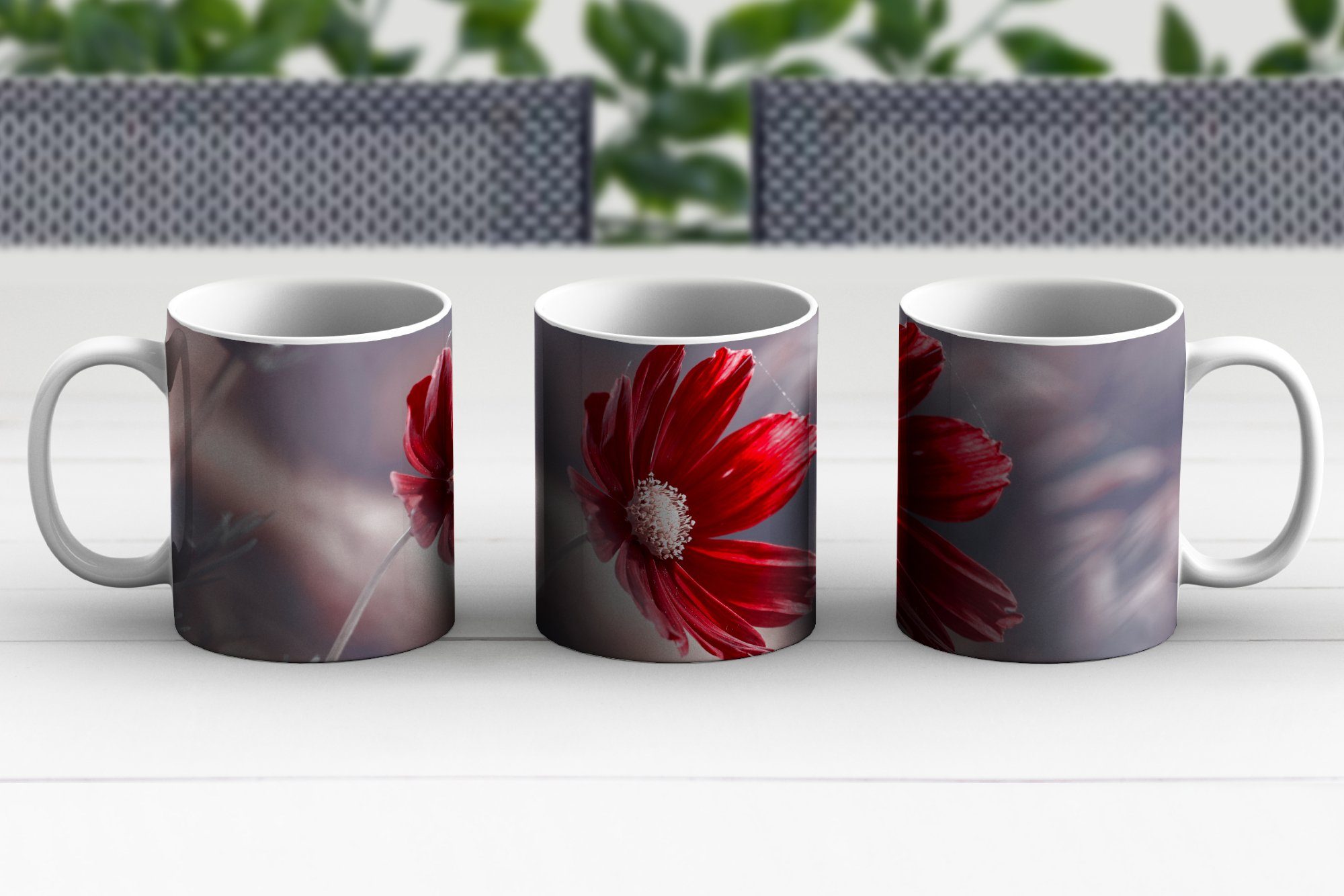 - Blumen Teetasse, Natur Keramik, Rot Pflanzen, - - Tasse Geschenk Kaffeetassen, MuchoWow Teetasse, Becher,