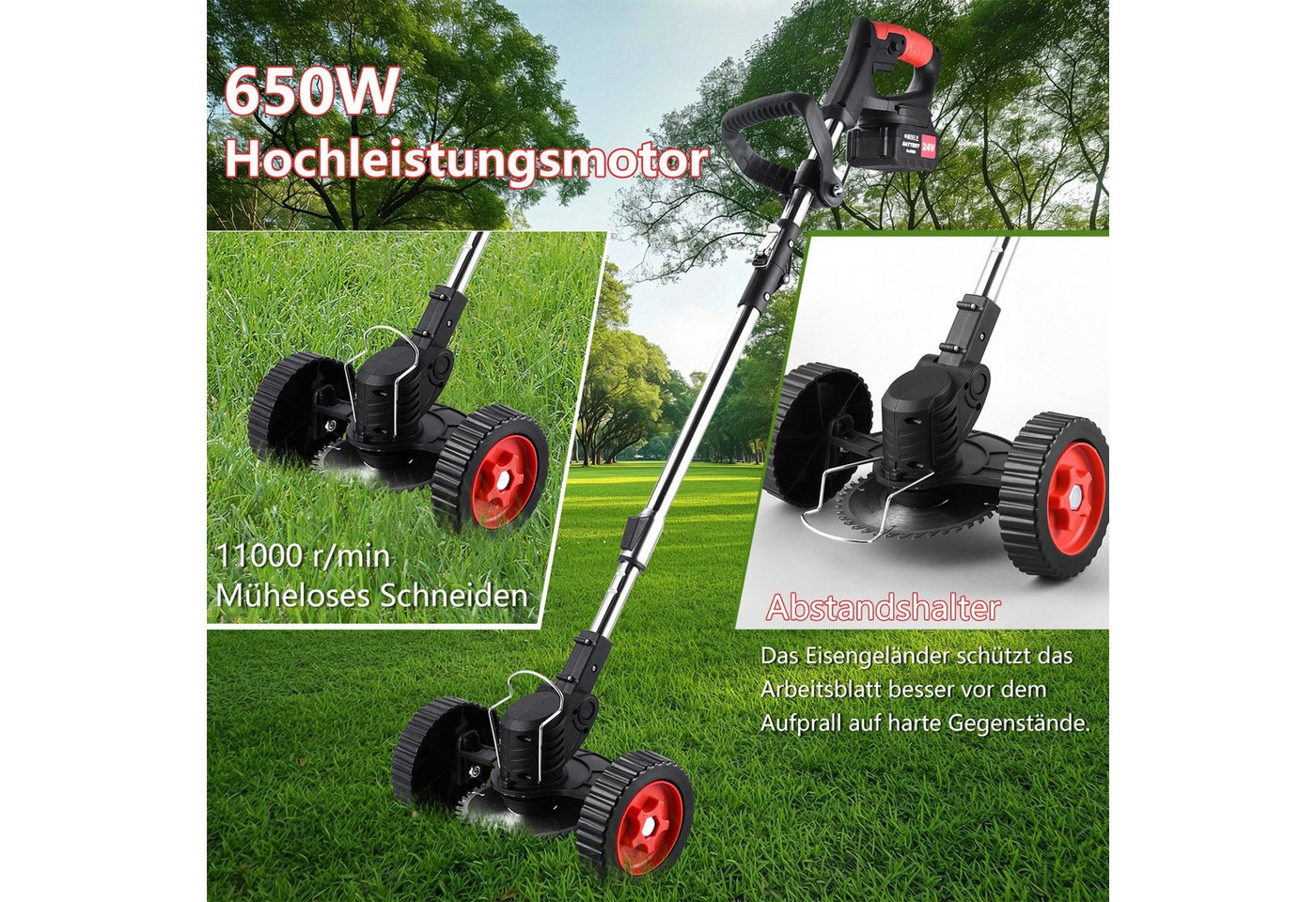 Thumbnail - CkeyiN Akku-Rasentrimmer 3-IN-1 wiederaufladbarer Akku-Rasenmäher mit Rädern, Teleskopstange, 21V, mit 8 Ersatzklingen, ...