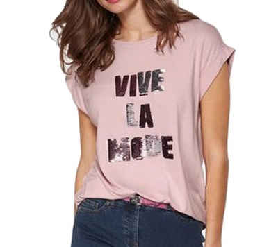 GUIDO MARIA KRETSCHMER Rundhalsshirt »GUIDO MARIA KRETSCHMER T-Shirt lässiges Damen Freizeit-Shirt Mode-Shirt mit Pailletten Rosa«