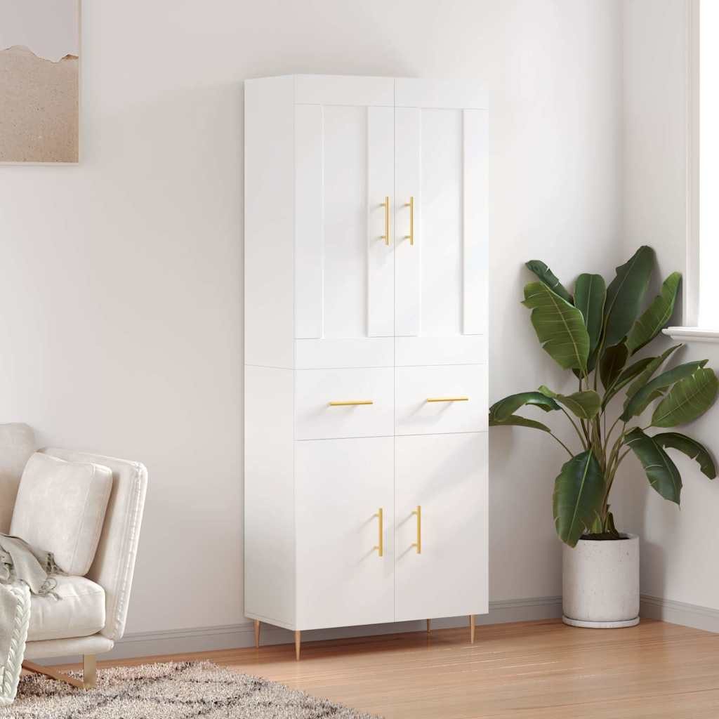 furnicato Highboard Weißes aus Holzwerkstoff mit Metallfüßen 69,5 x 34 x 180 (1 St), Stabiles Sideboard mit geschlossenen Türen und Platz für Wohnzimmer