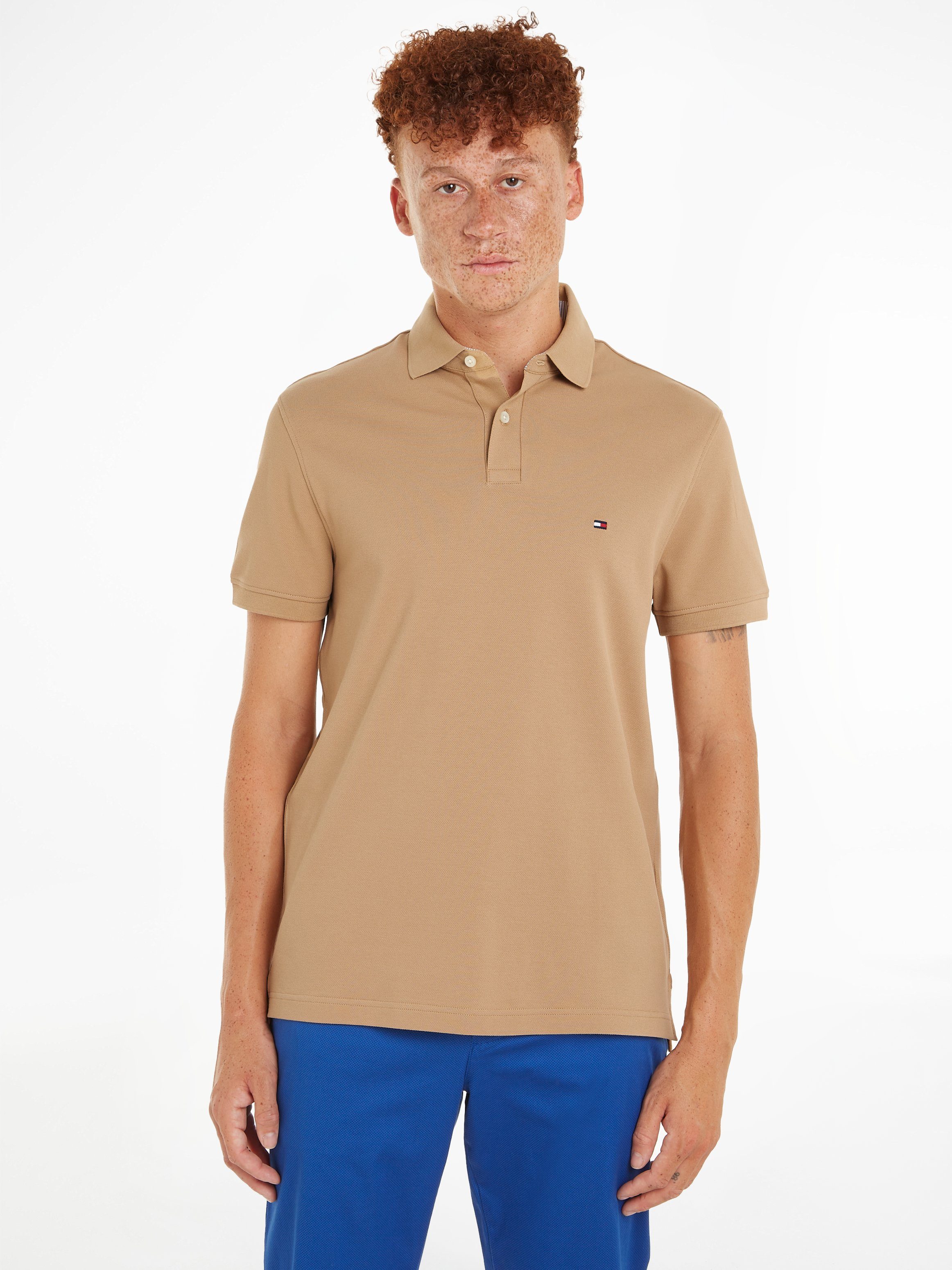 Kontraststreifen Khaki am innen Classic POLO Hilfiger REGULAR Tommy mit Poloshirt Hilfiger Tommy Kragen 1985