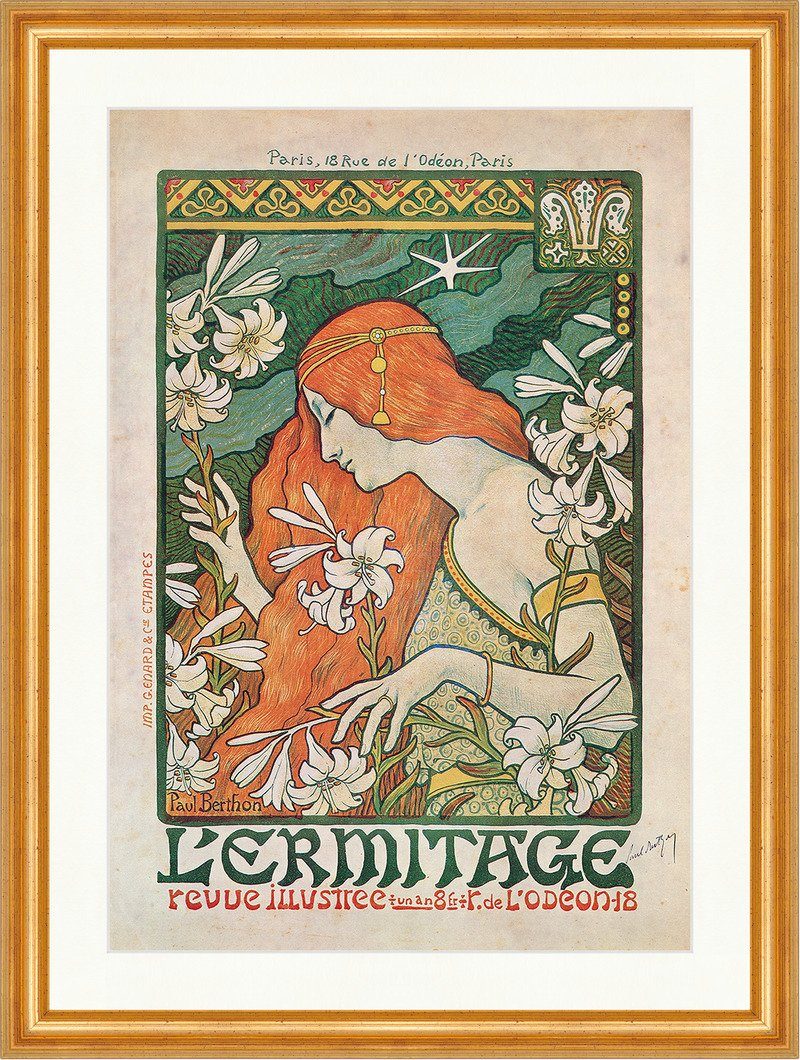 Kunstdruck L Ermitage Paul Berthon Einsiedelei Blüte Jugendstil Plakate A3 320 Ge, (1 St)