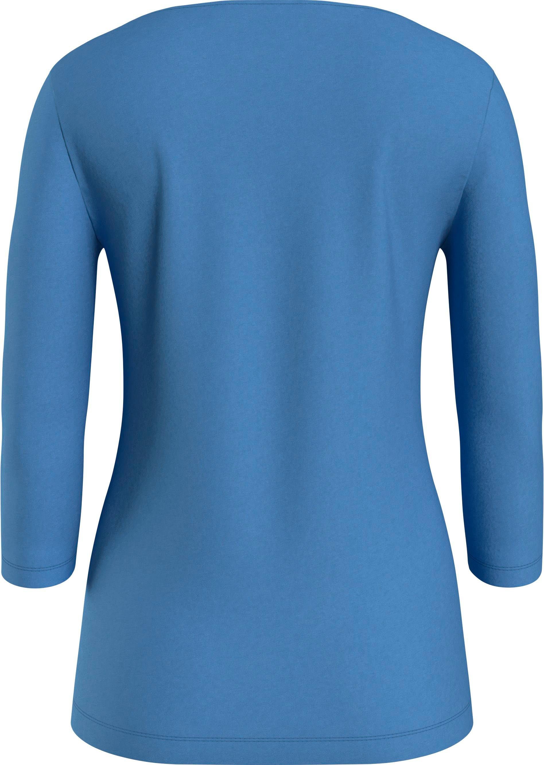 Tommy Hilfiger blau TOP CO mit 3/4 Tommy-Hilfiger-Logostickerei SLV 3/4-Arm-Shirt ORG SLIM BOAT-NK