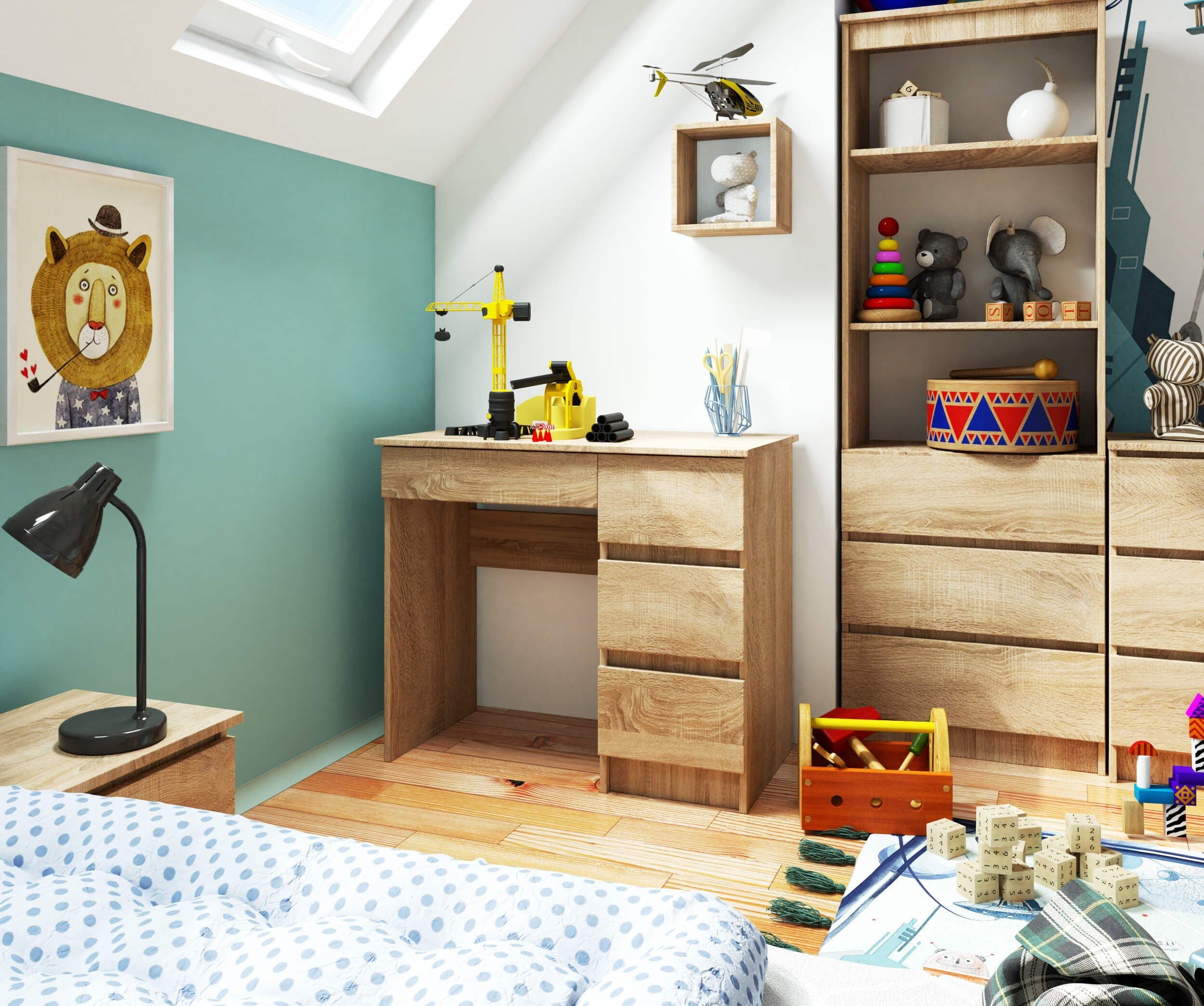 Raumhirsch Furniture Schreibtisch Kinder Computertisch - Eleganter Schreibtisch mit Stauraum, mit 4 Schubkästen - Kasten rechte Variante