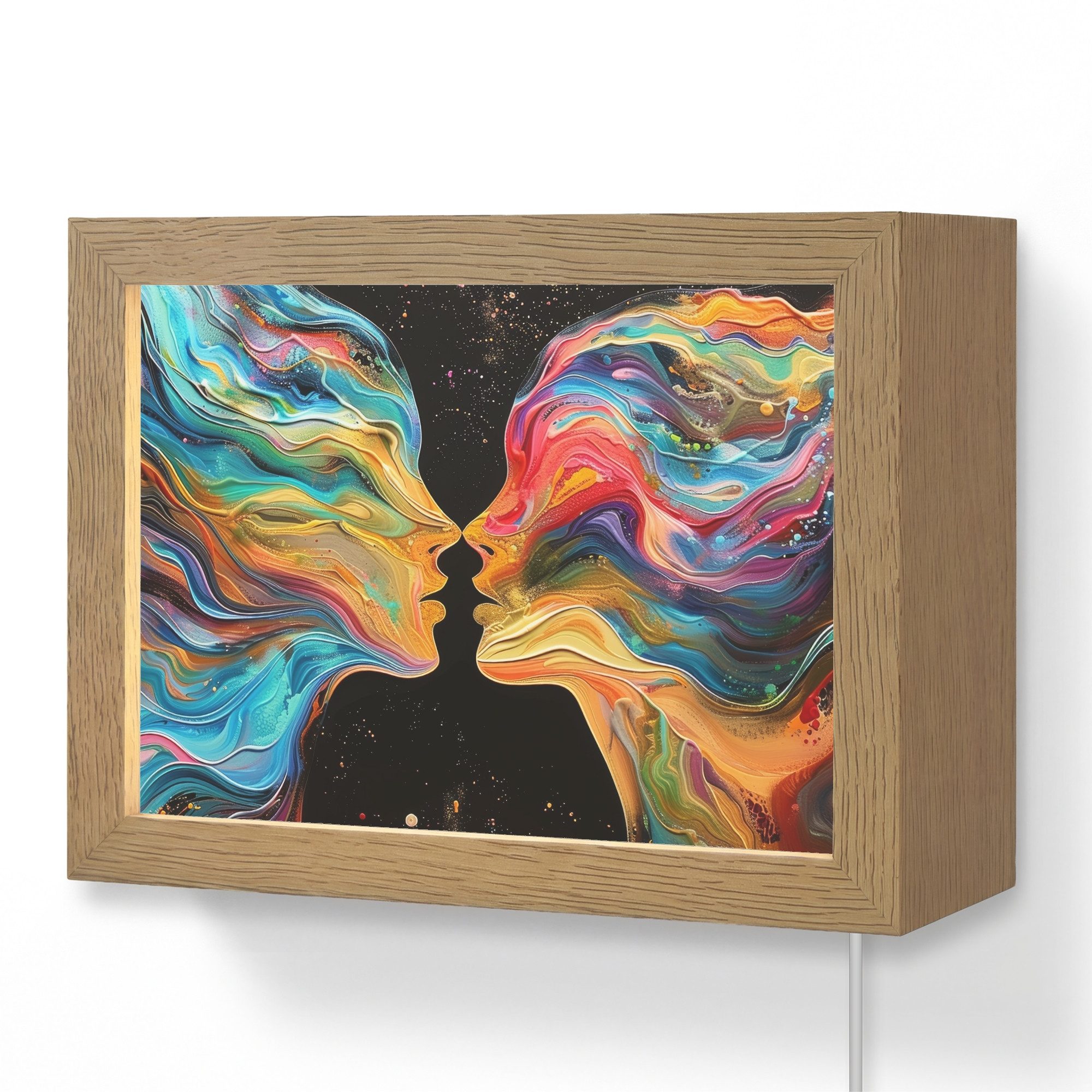 OnlyWow Wandleuchte Lightbox Kunst - Bunt - Frau - Kunst - Abstrakt - Gesichter, Dimmbar, Farbwechsel, LED, Warmweiß, Kaltweiß, Neutralweiß Einstellbar, Wandlampe Innen, Dimmbar, mit Kabel, LED, Modern, Flur