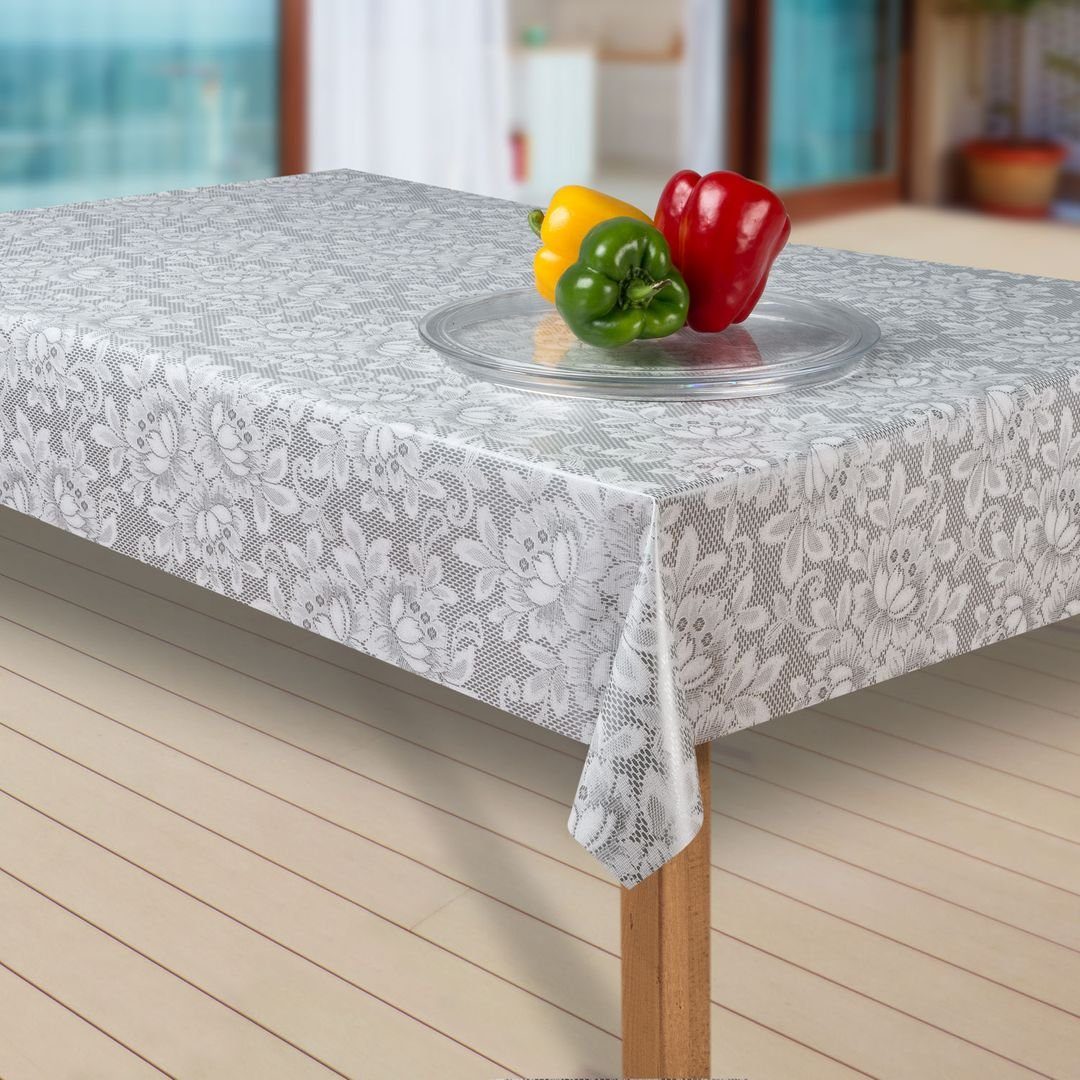 laro Tischdecke Wachstuch-Tischdecken Blumen grau weiss günstig online kaufen