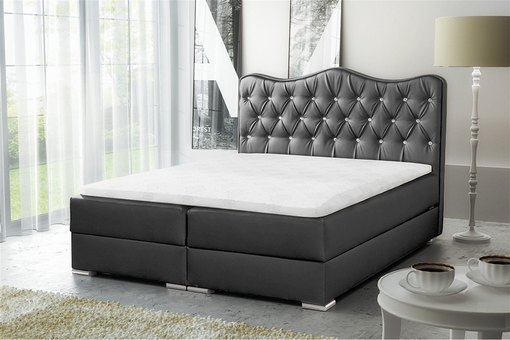 Fun Möbel Boxbett Schlafzimmerbett SULTAN in Kunstleder "Madryt" Anthrazit (inkl. Bettkasten, 1-St., inkl. Viscoschaumtopper)