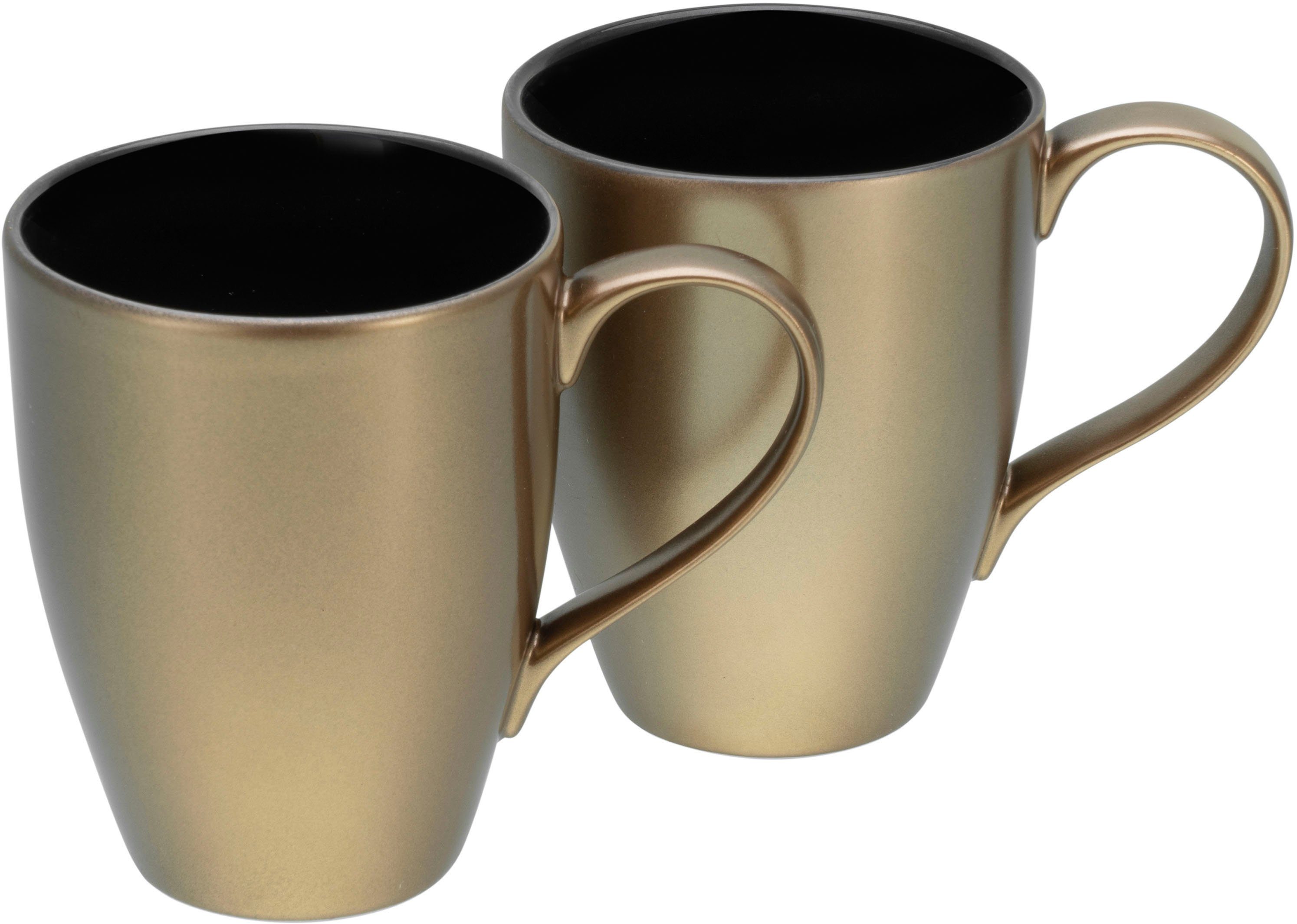 Gold-Schwarz Steinzeug, Days, 2-teilig Golden CreaTable Becher